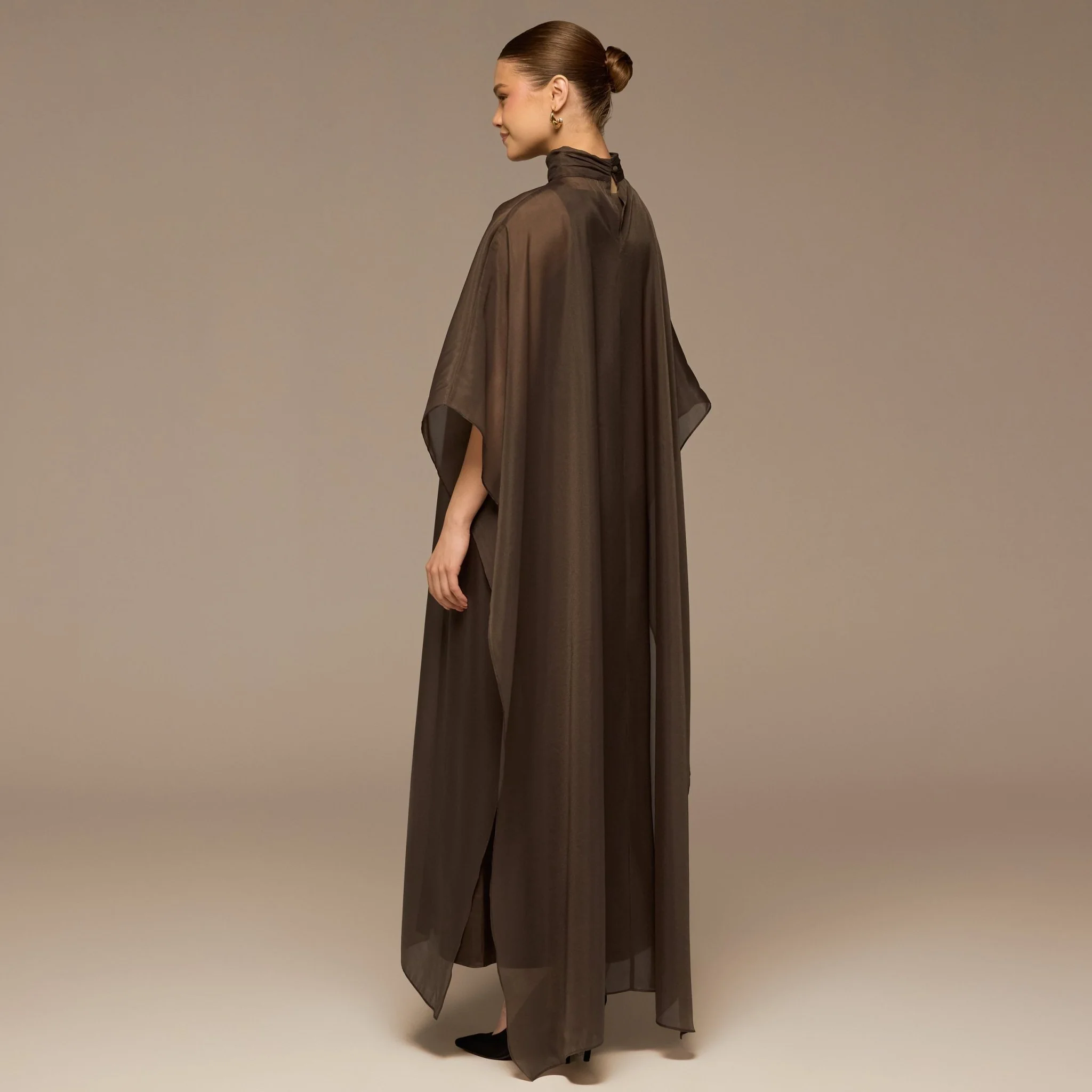 Dark Brown Satin Organza High-Neck Cape - Image 4