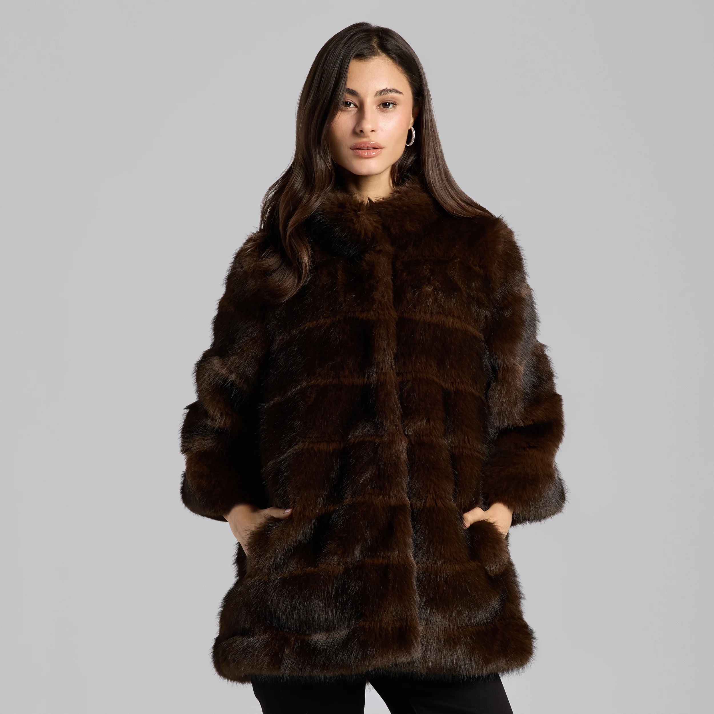 Dark Brown Faux Sable Fur Coat