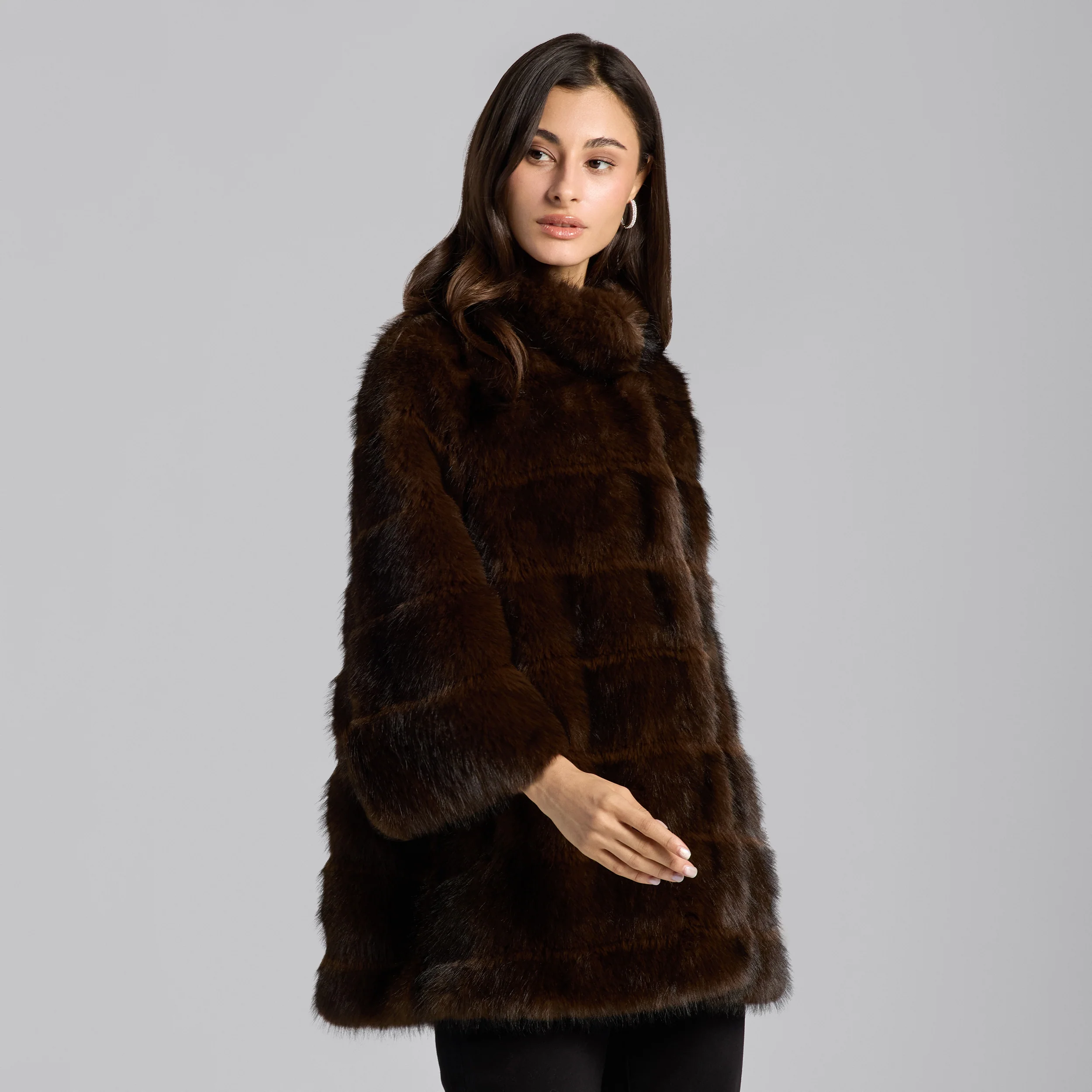 Dark Brown Faux Sable Fur Coat - Image 2