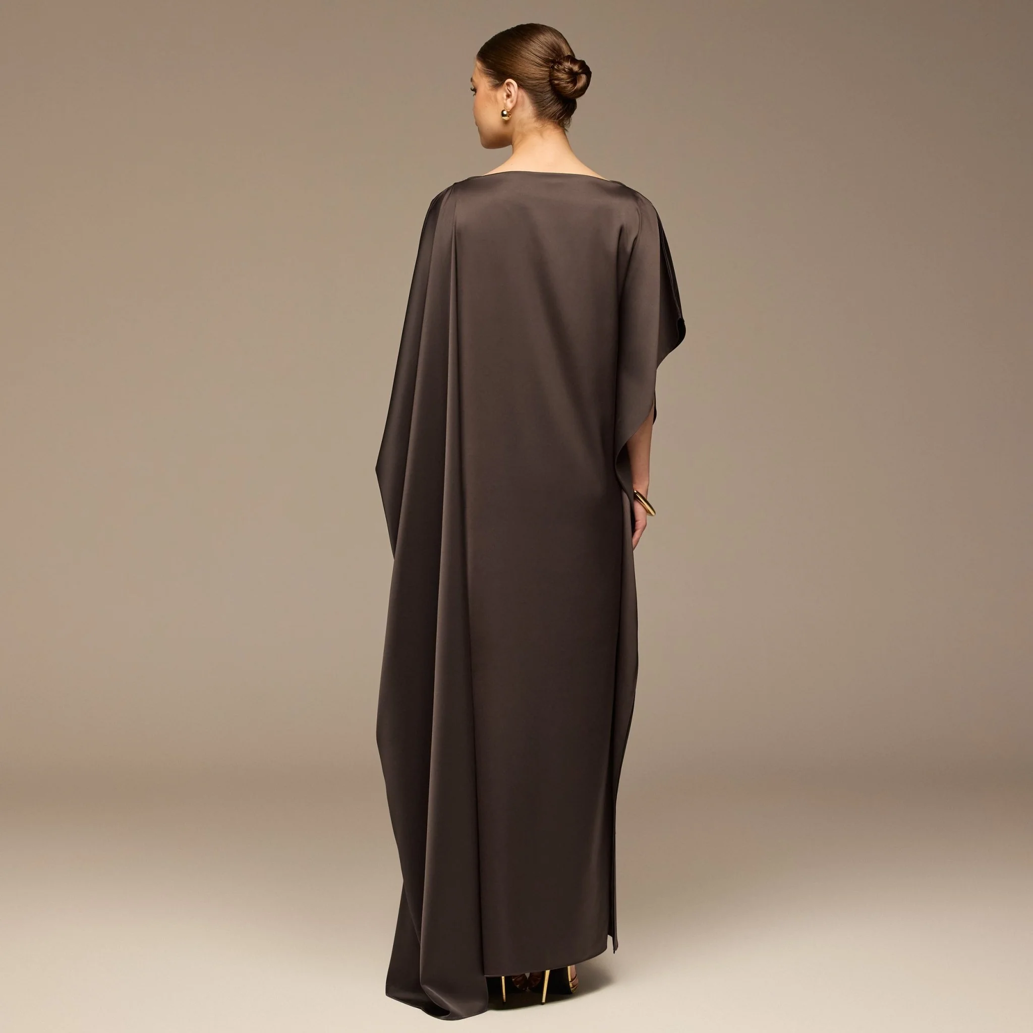 Dark Brown Satin Cape Drape Kaftan - Image 4