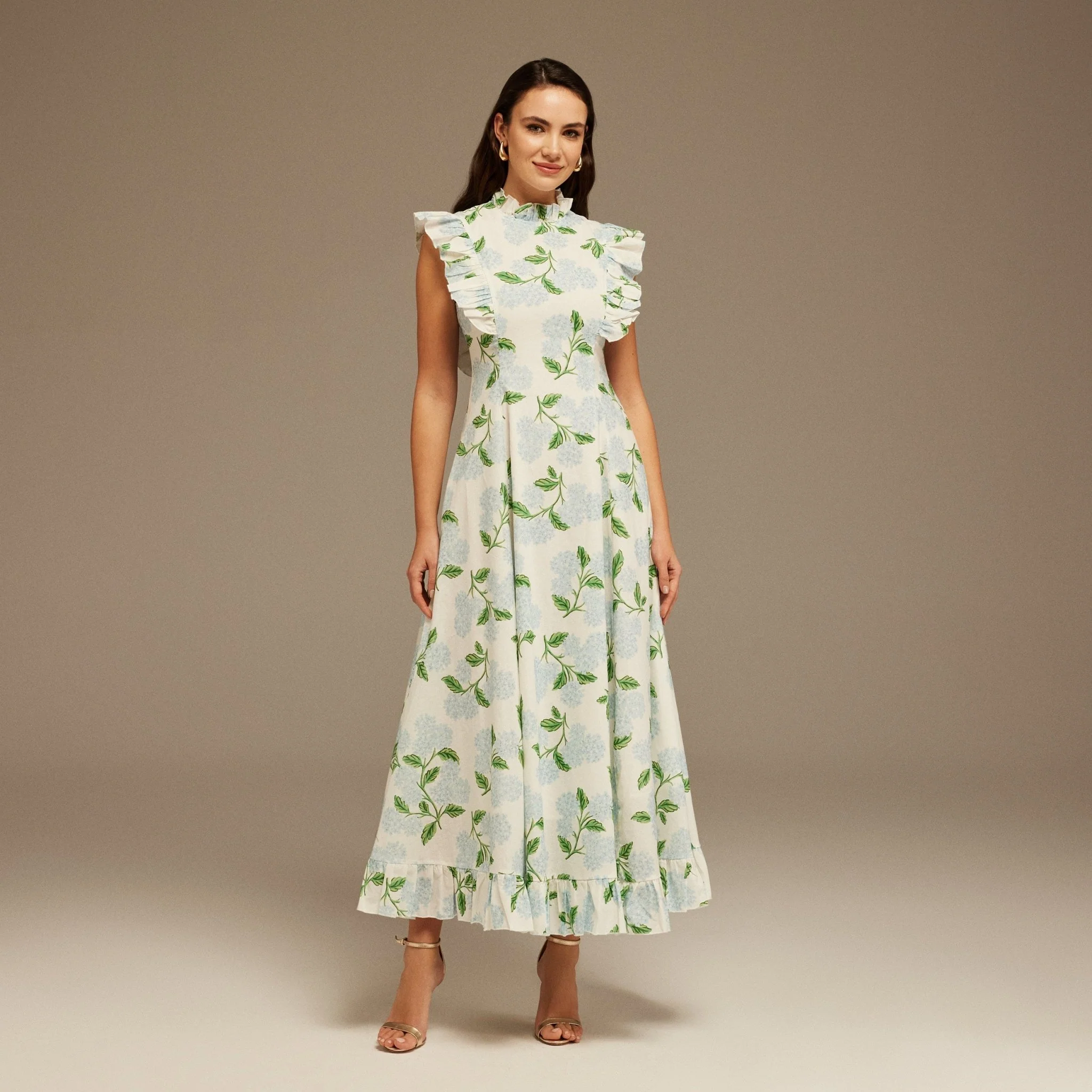 Cap Sleeve Printed Midi Dress