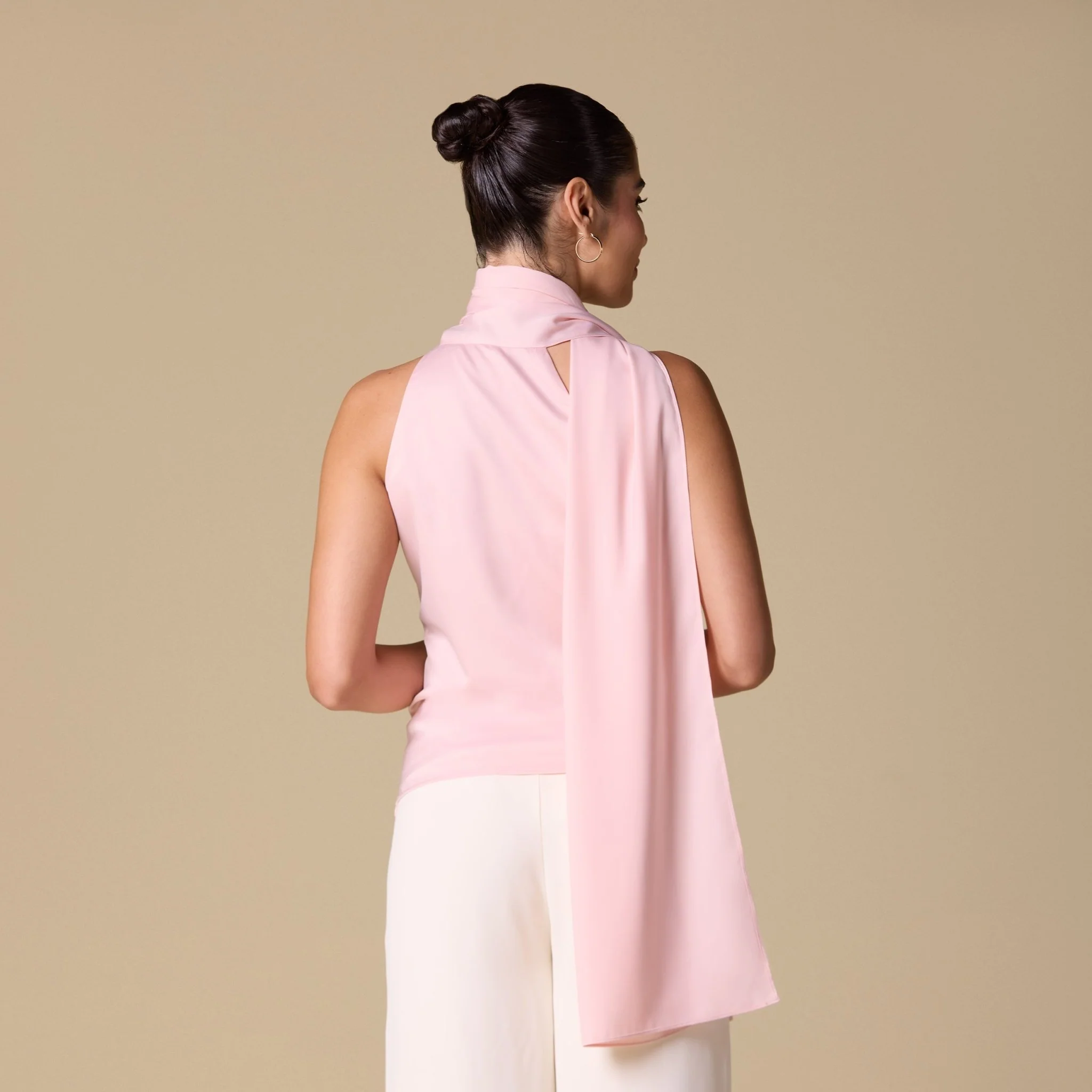 Draped Cowl Top with Attached Scarf - Image 2