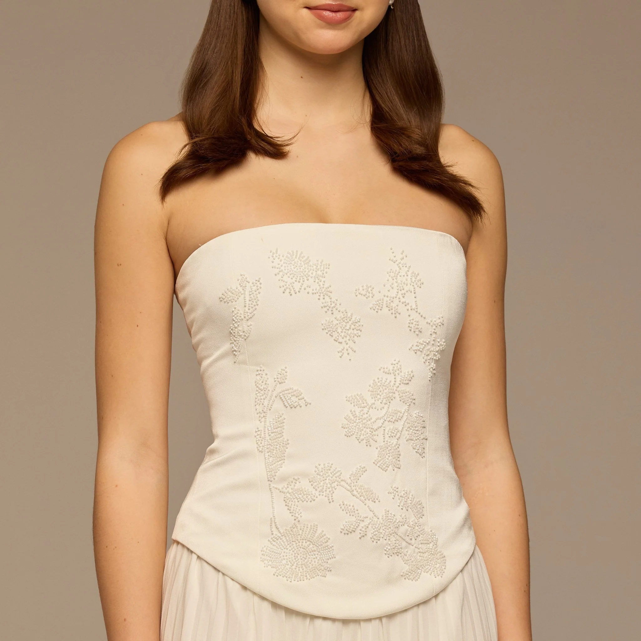 Ivory Embroidered Crepe & Chiffon Maxi Dress