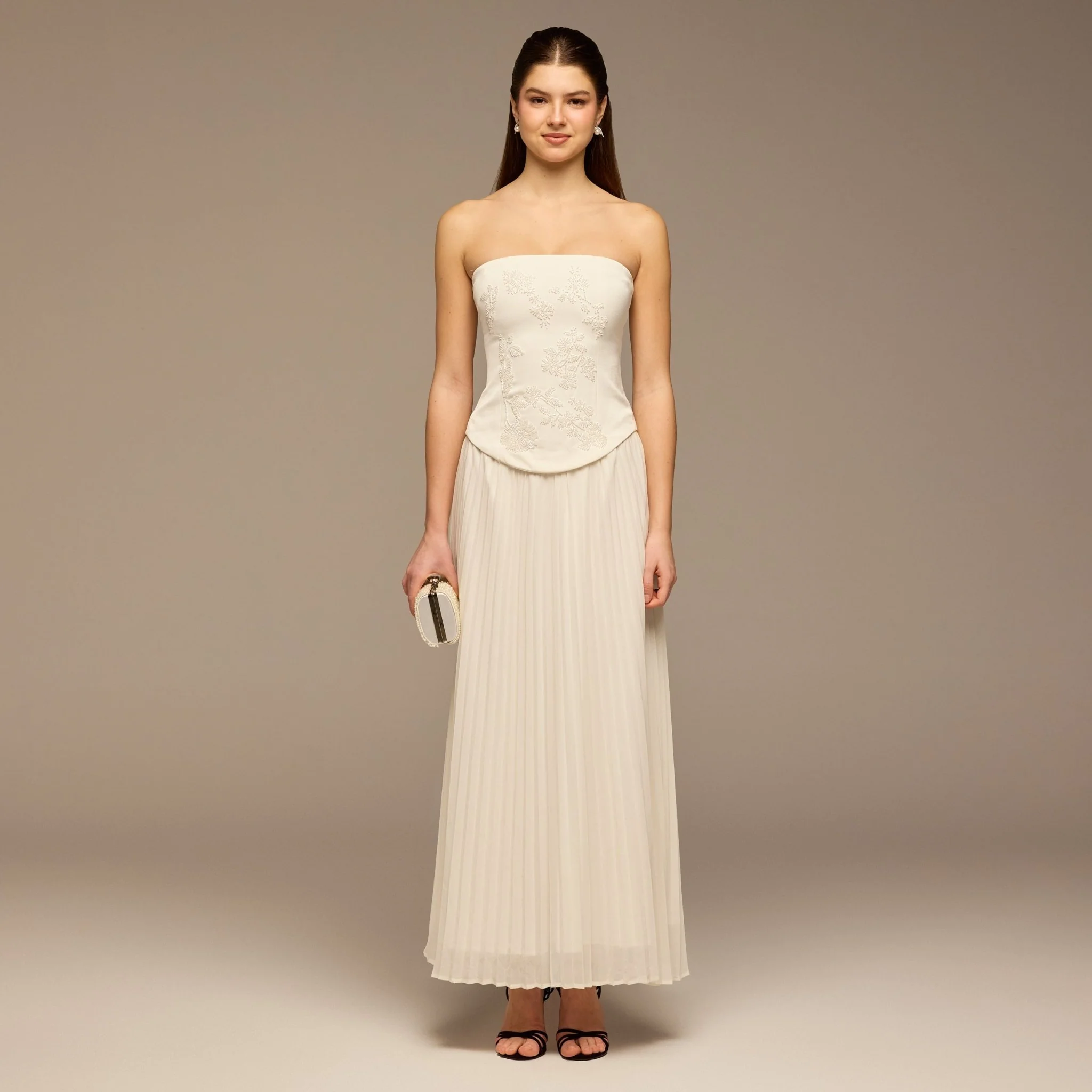 Ivory Embroidered Crepe & Chiffon Maxi Dress - Image 2