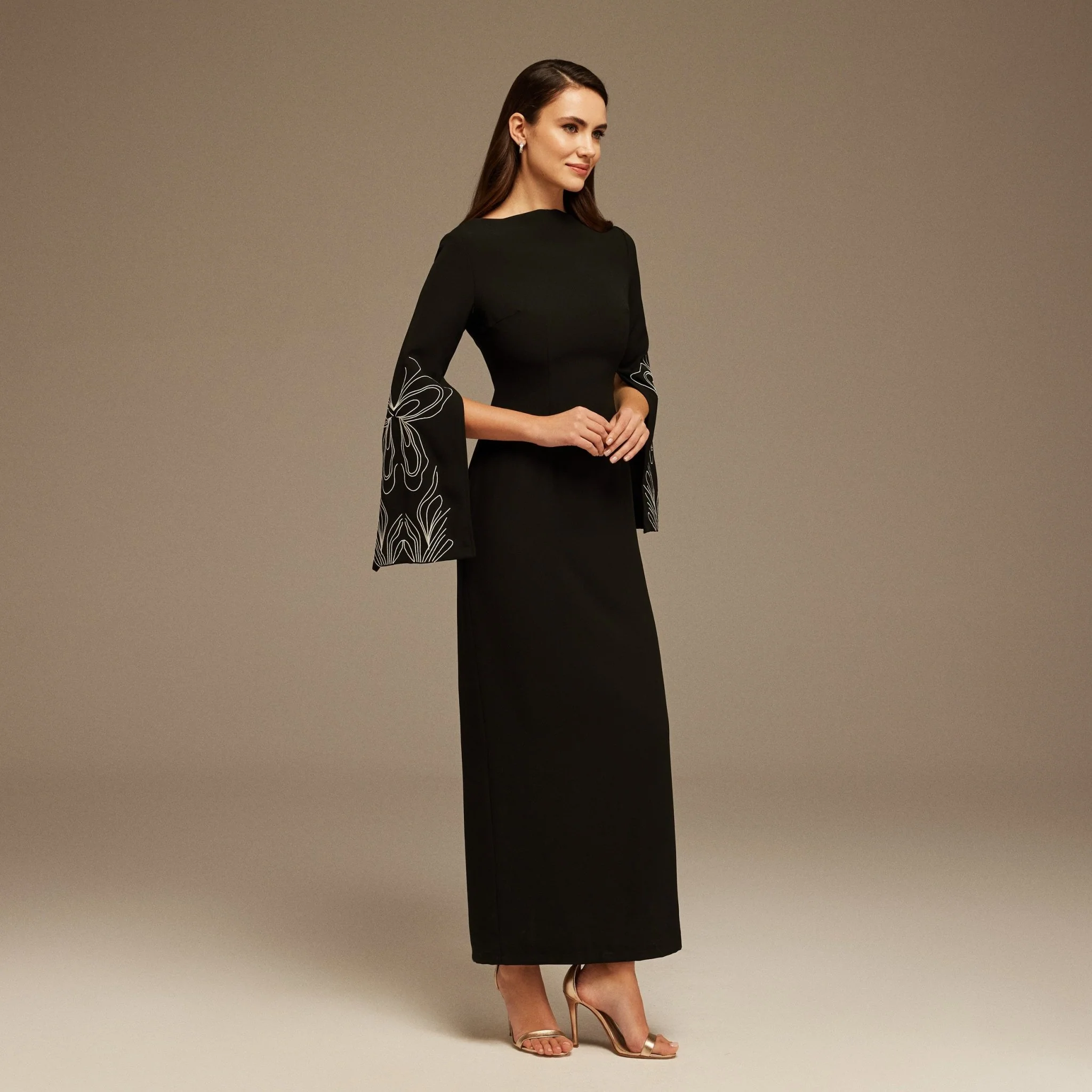 Black & White Embroidered Sleeve Maxi Dress - Image 2