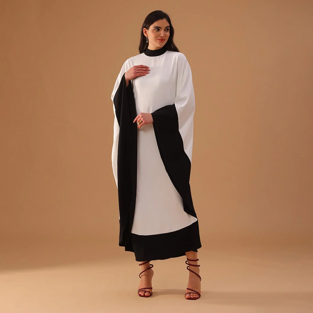 Black and White Flared Crepe Kaftan