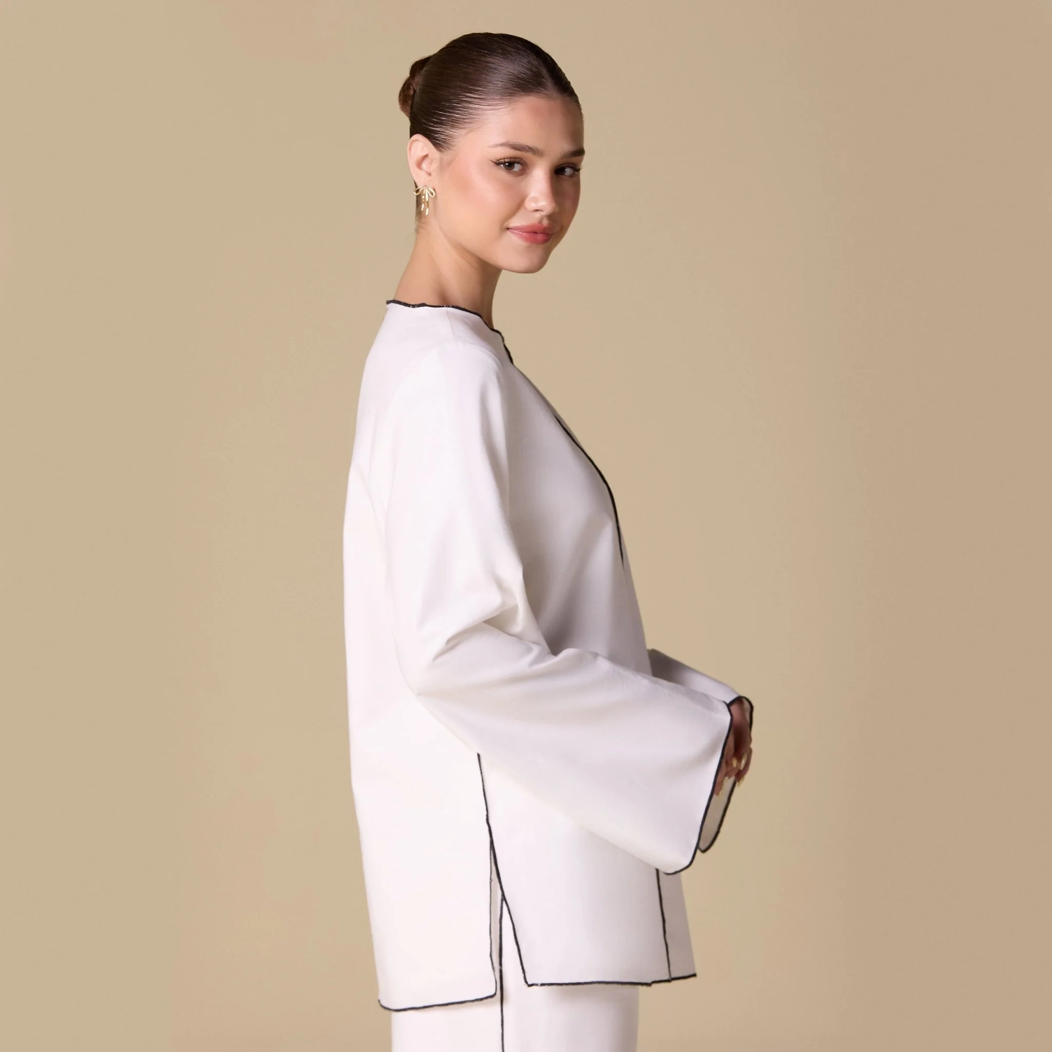White Flared Sleeve Linen Top - Image 2