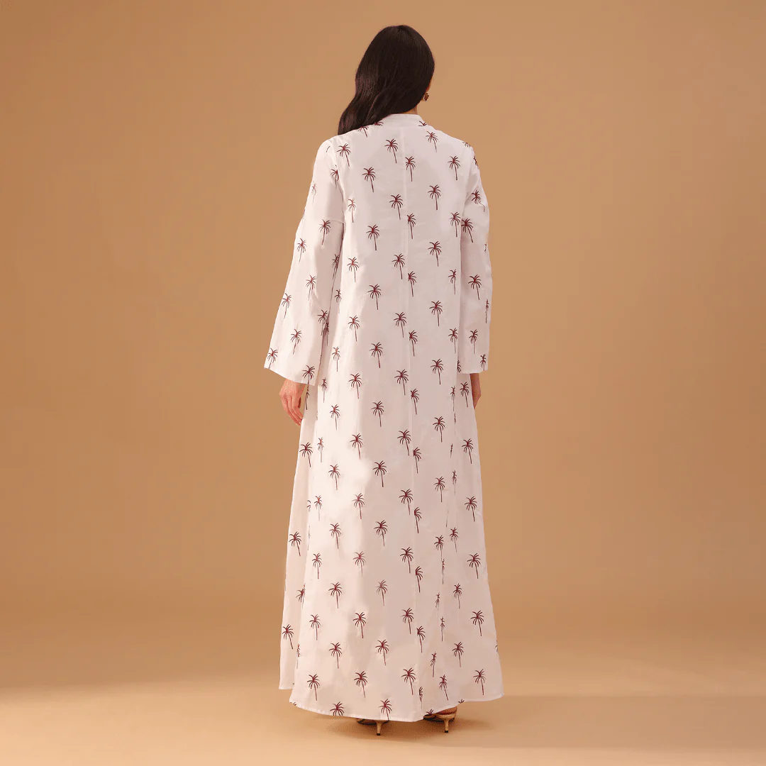 White Fully Embroidered Long Sleeve Kaftan - Image 4