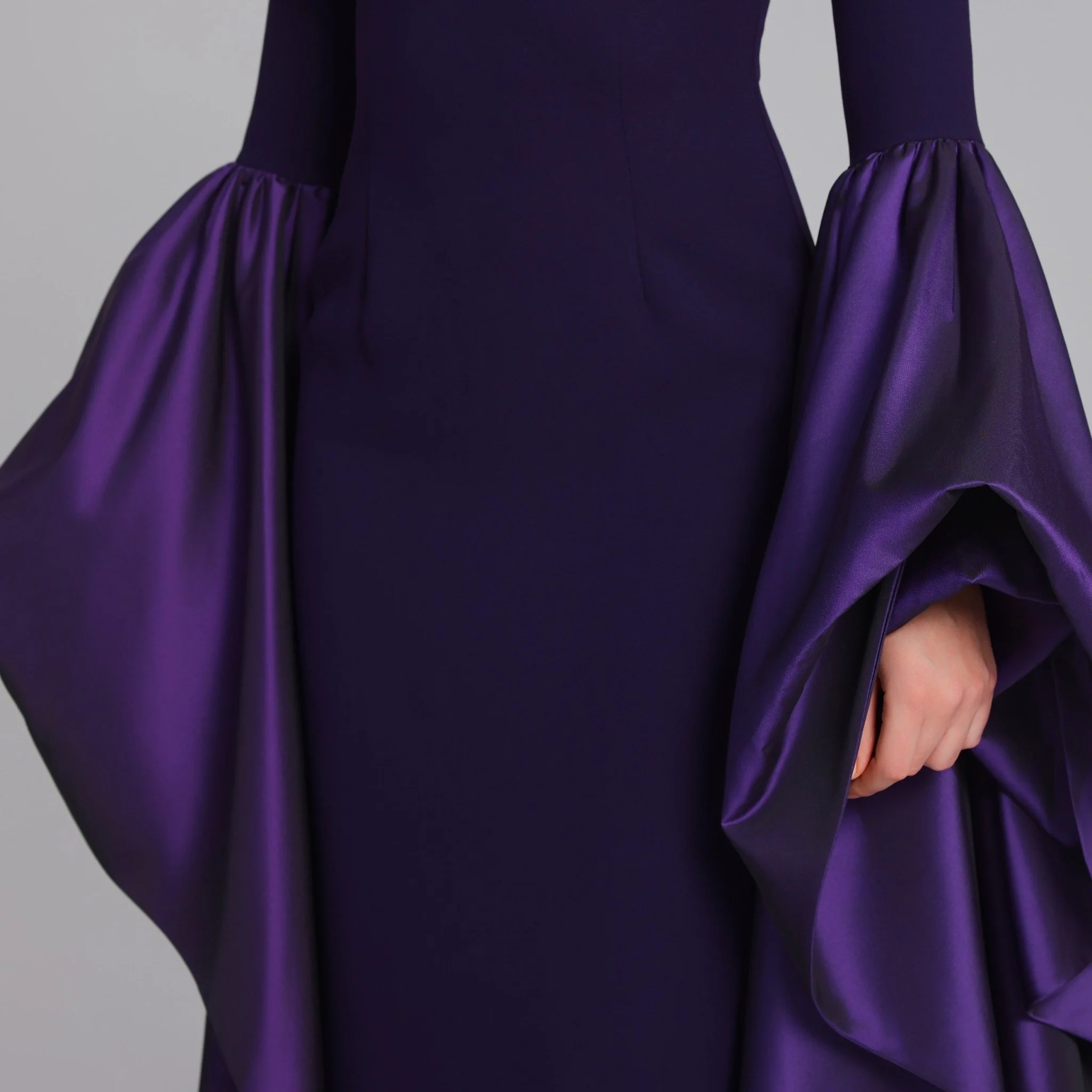 Purple Fitted Gown With Extra Long Sleeves - Image 3