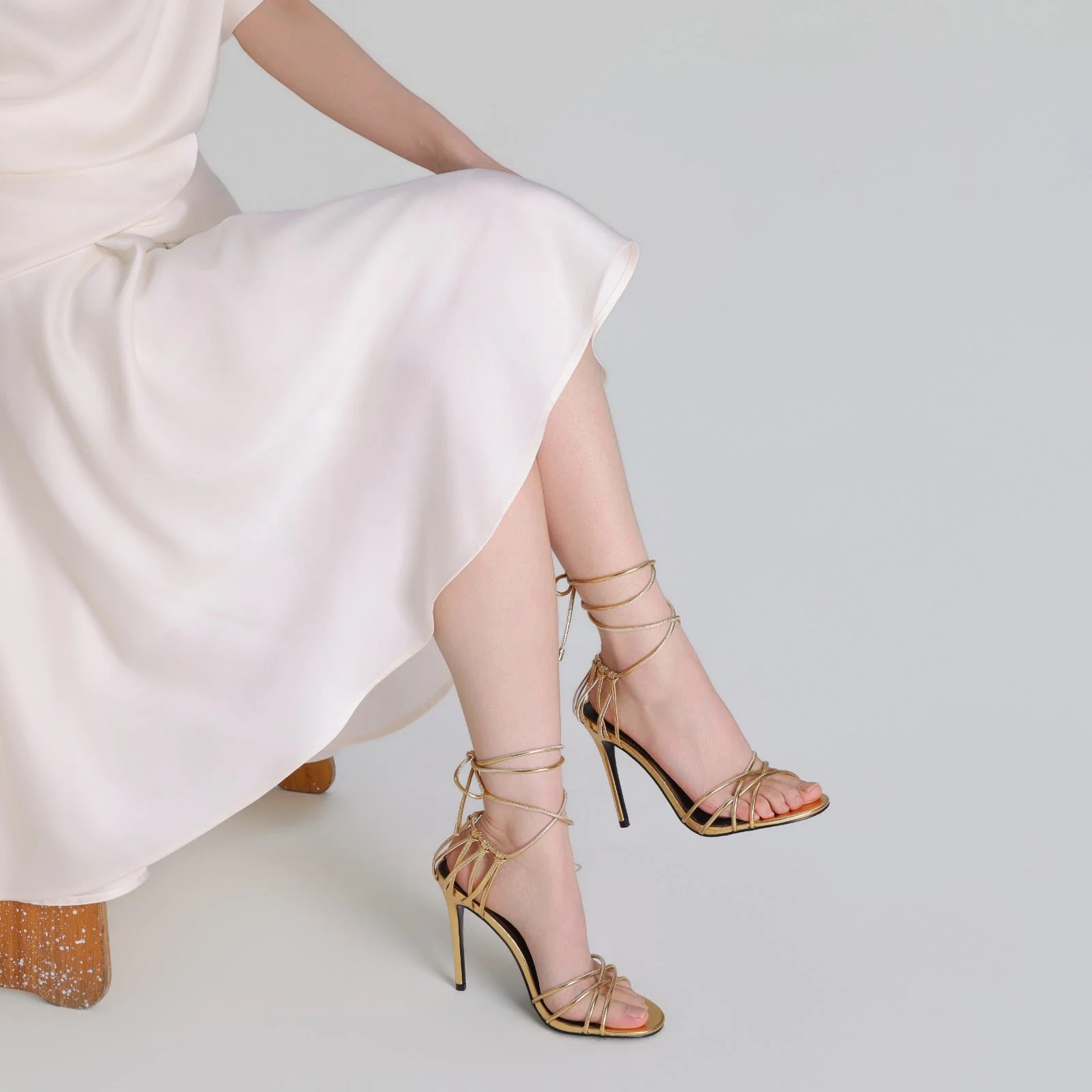 Gold Metallic Multi Strap High Heel Sandals - Image 2