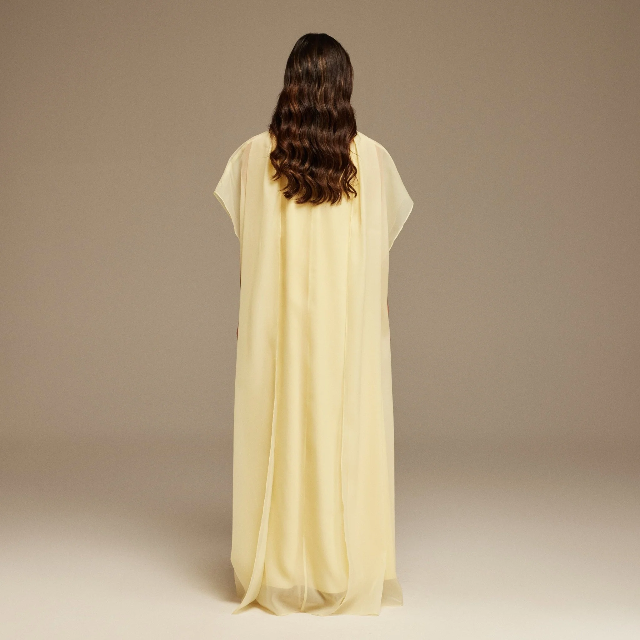 Yellow Halter Neckline Maxi Dress With Cape with scarf - Image 3