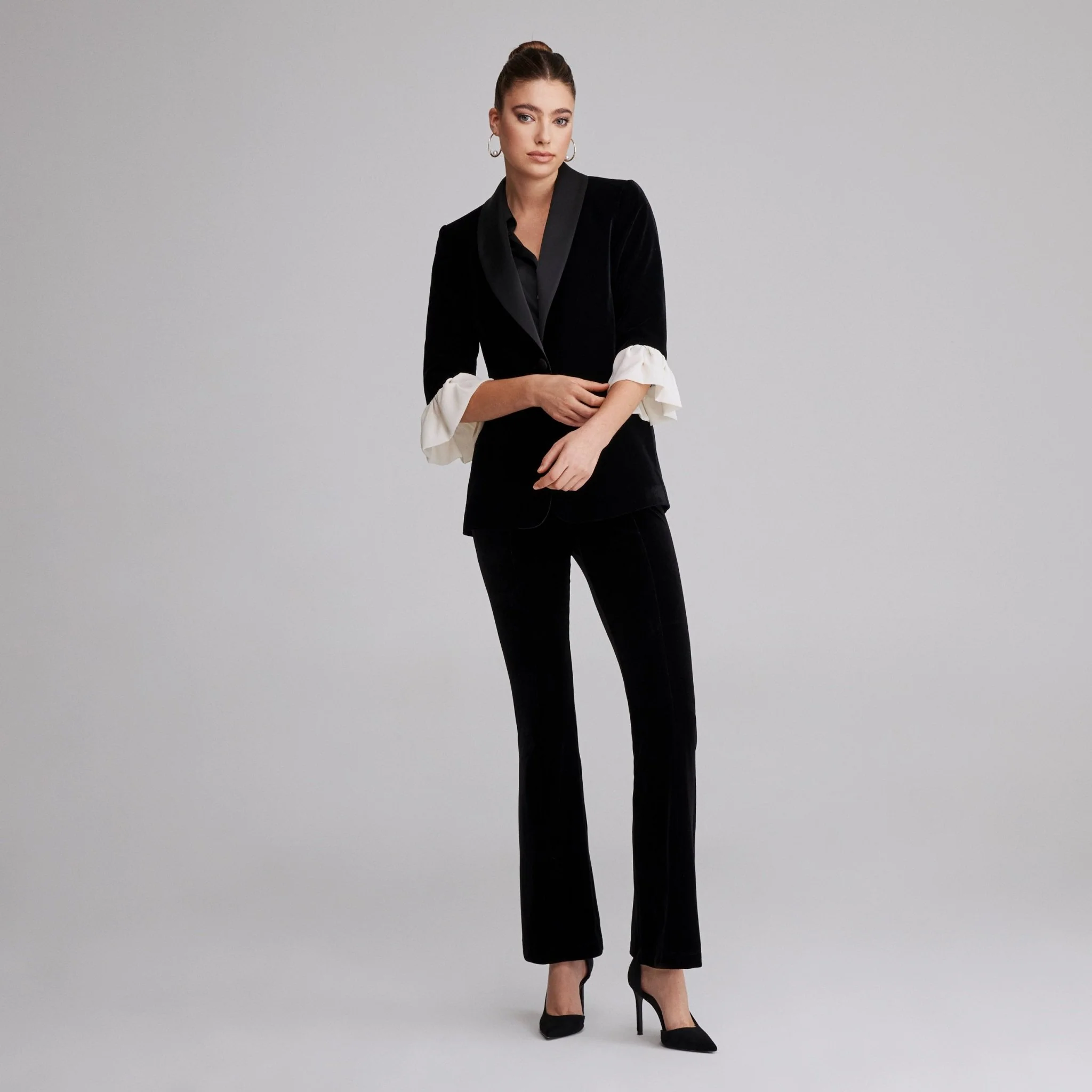Black High Waist Velvet Flare Pants - Image 2
