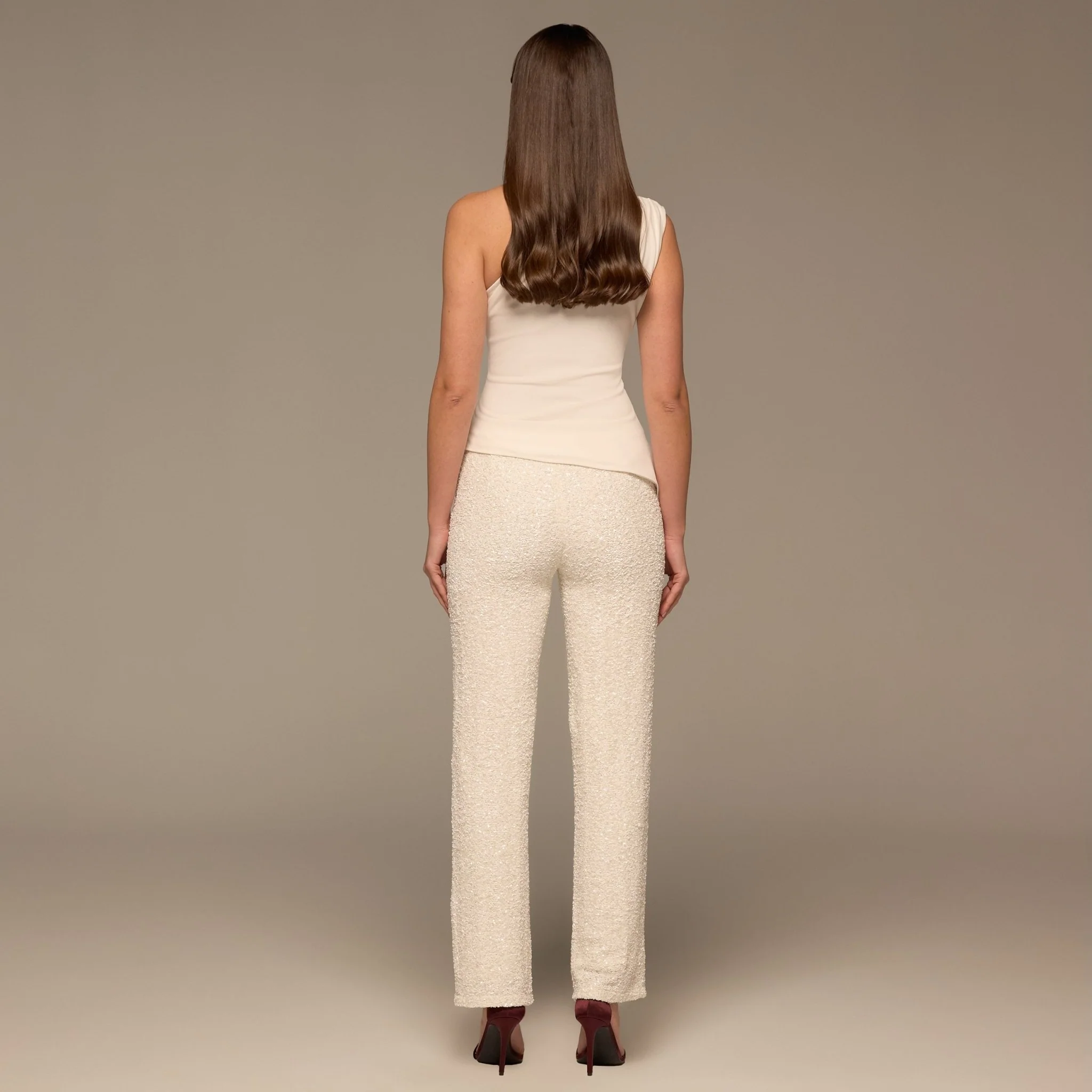 Ivory One Shoulder Crepe Blouse - Image 4