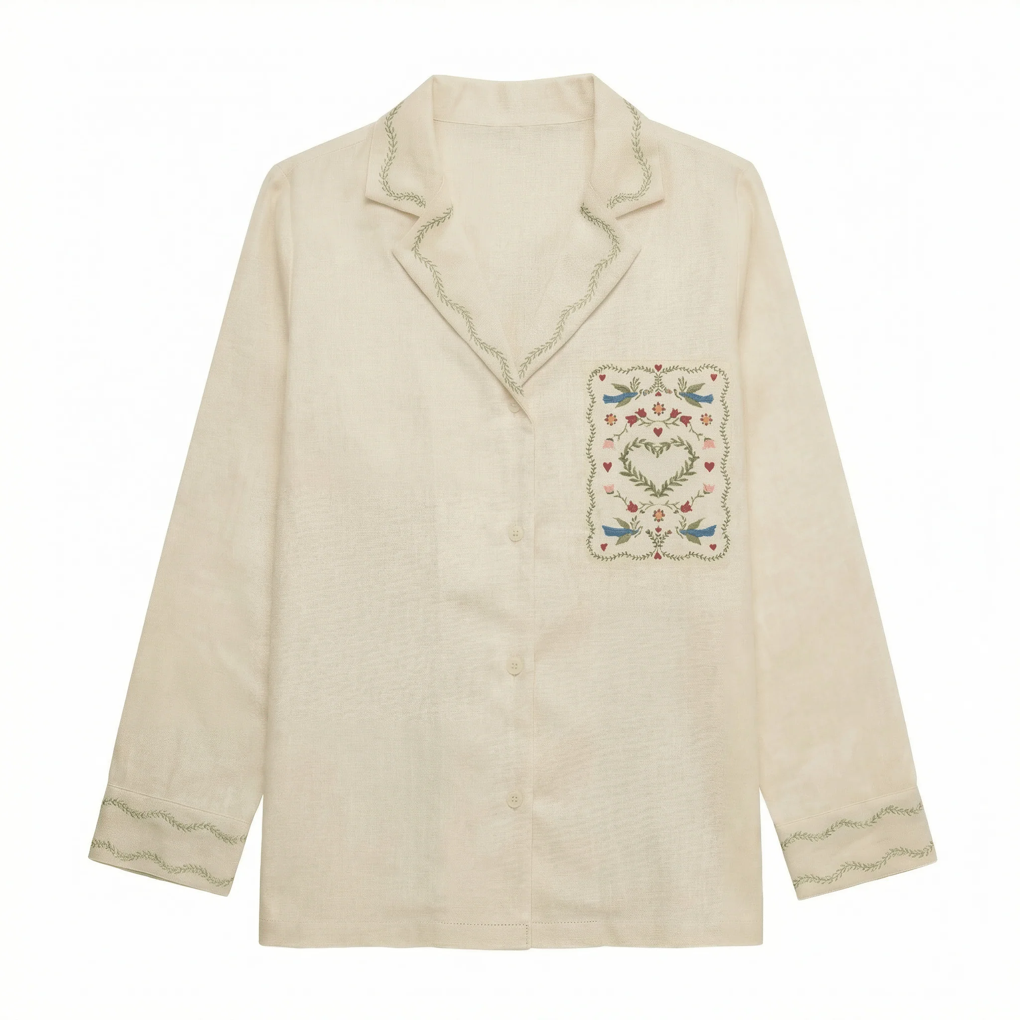100% Cotton Ivory Embroidered Shirt For Kids