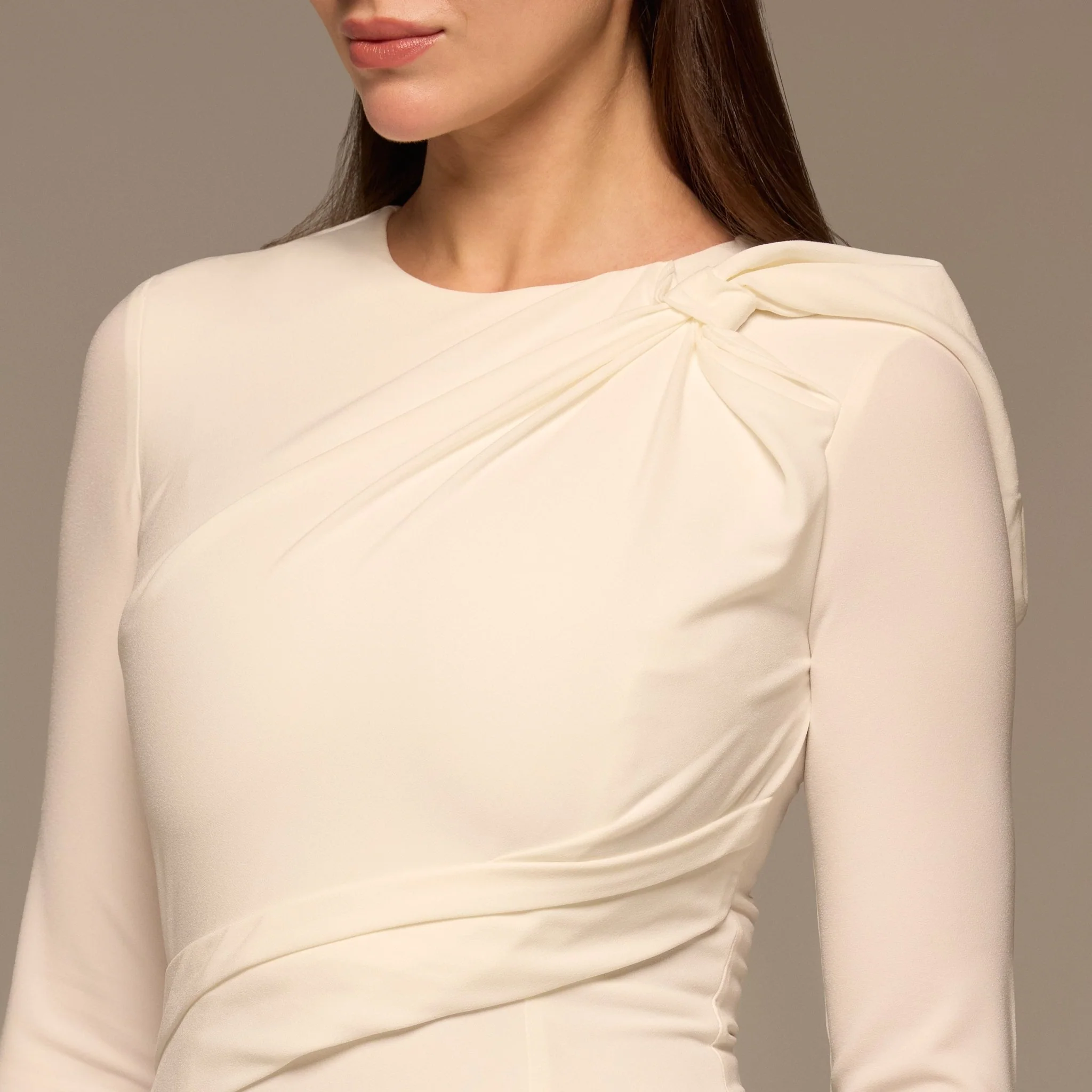 Ivory Gathered Shoulder Crepe Maxi Dress - Image 3