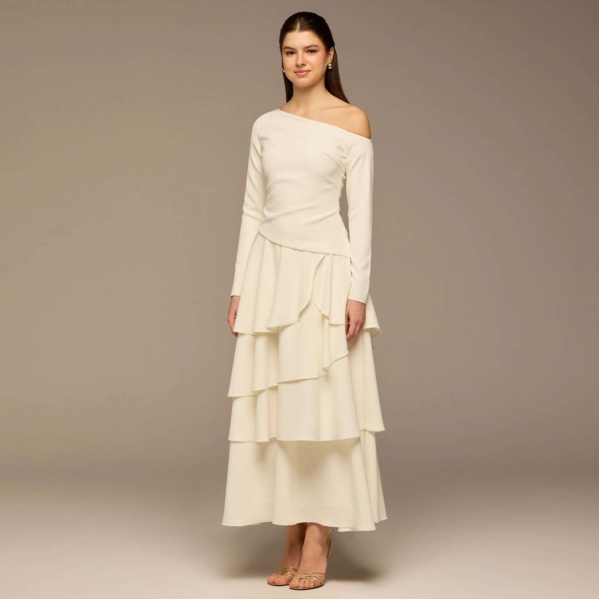Ivory Ruched Long Sleeve Jersey Maxi Dress - Image 2