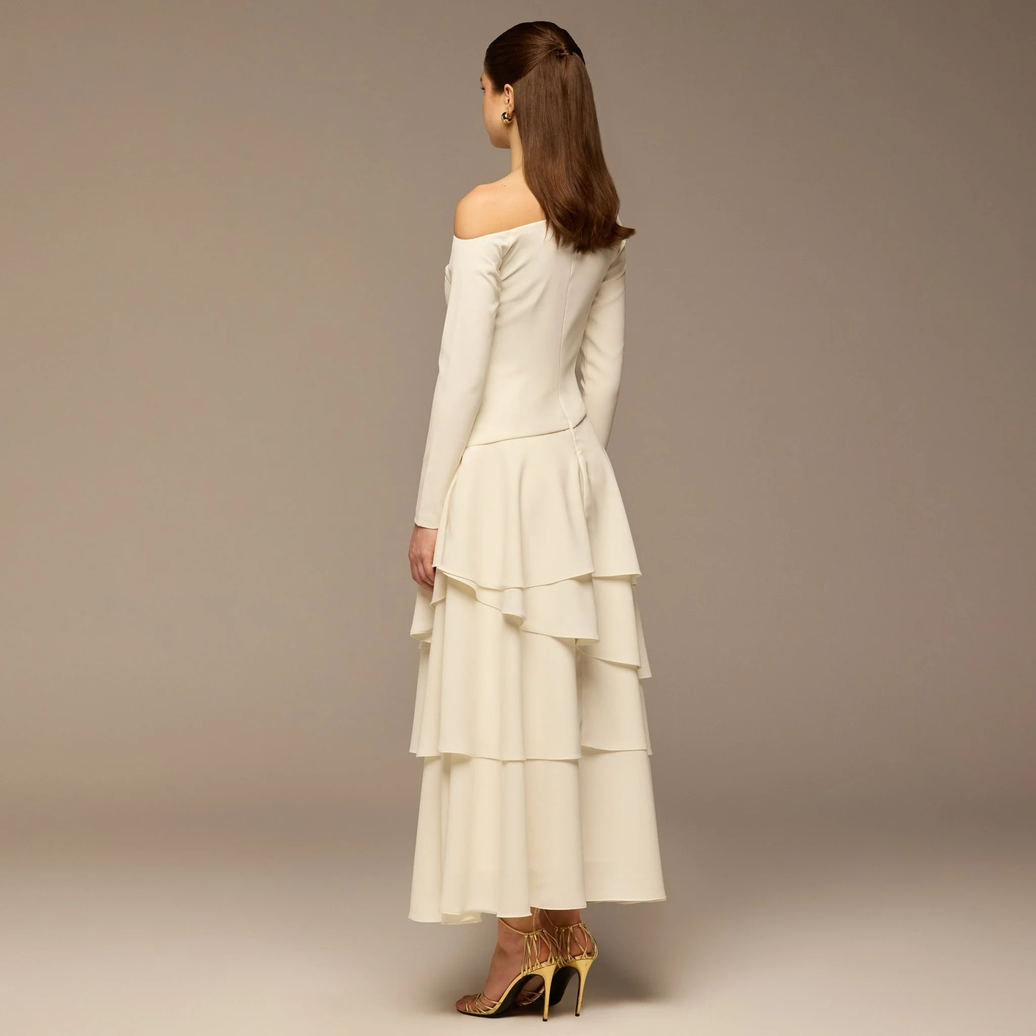 Ivory Ruched Long Sleeve Jersey Maxi Dress - Image 4