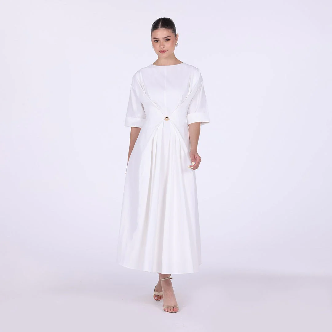 Ivory Twisted Front Cotton Poplin Midi Dress