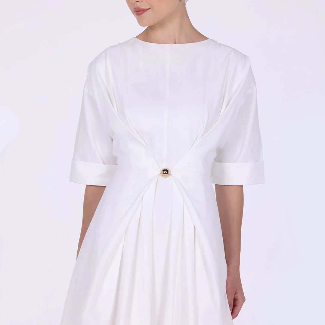 Ivory Twisted Front Cotton Poplin Midi Dress - Image 2