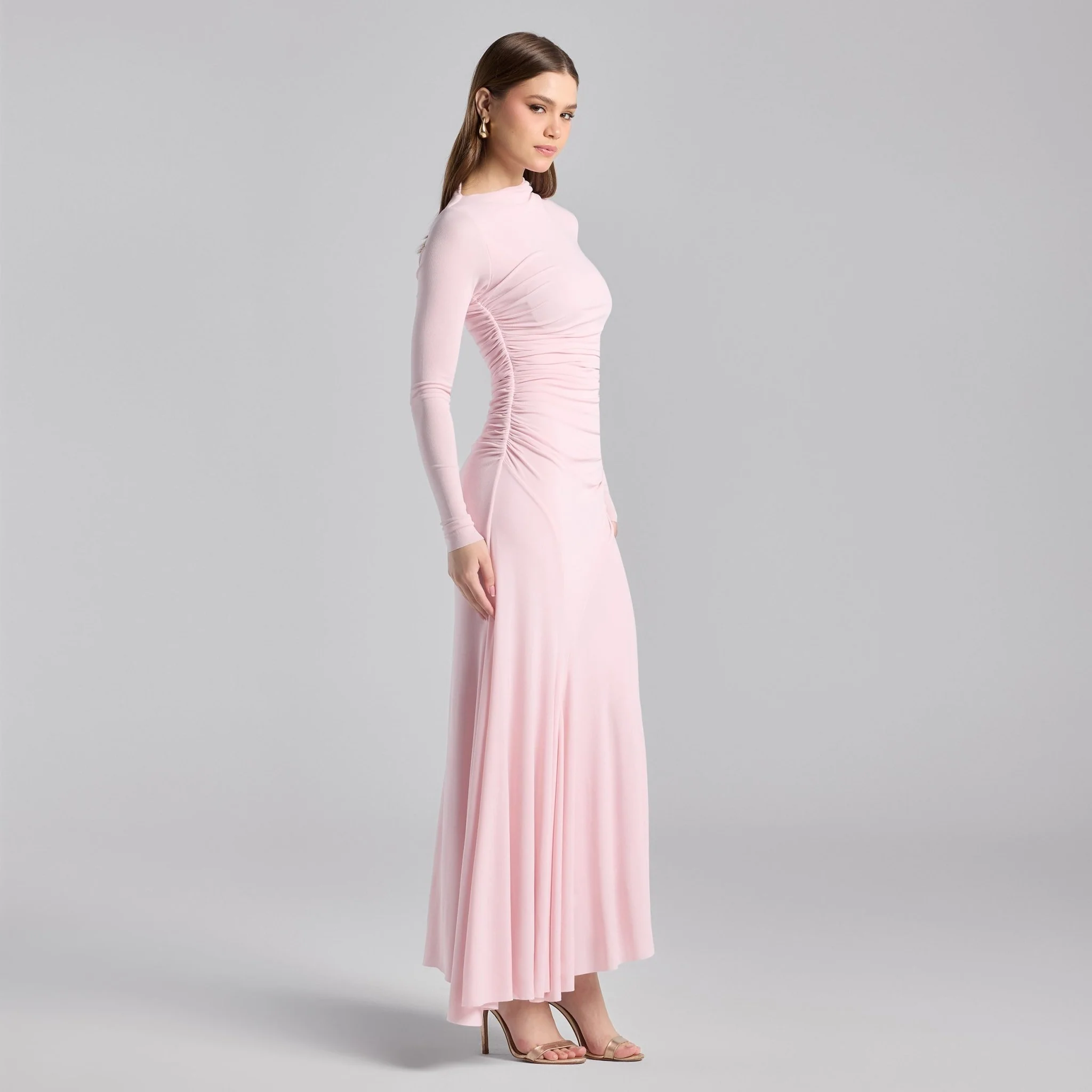 Pink Jersey Asymmetric Neck Midi Dress - Image 2