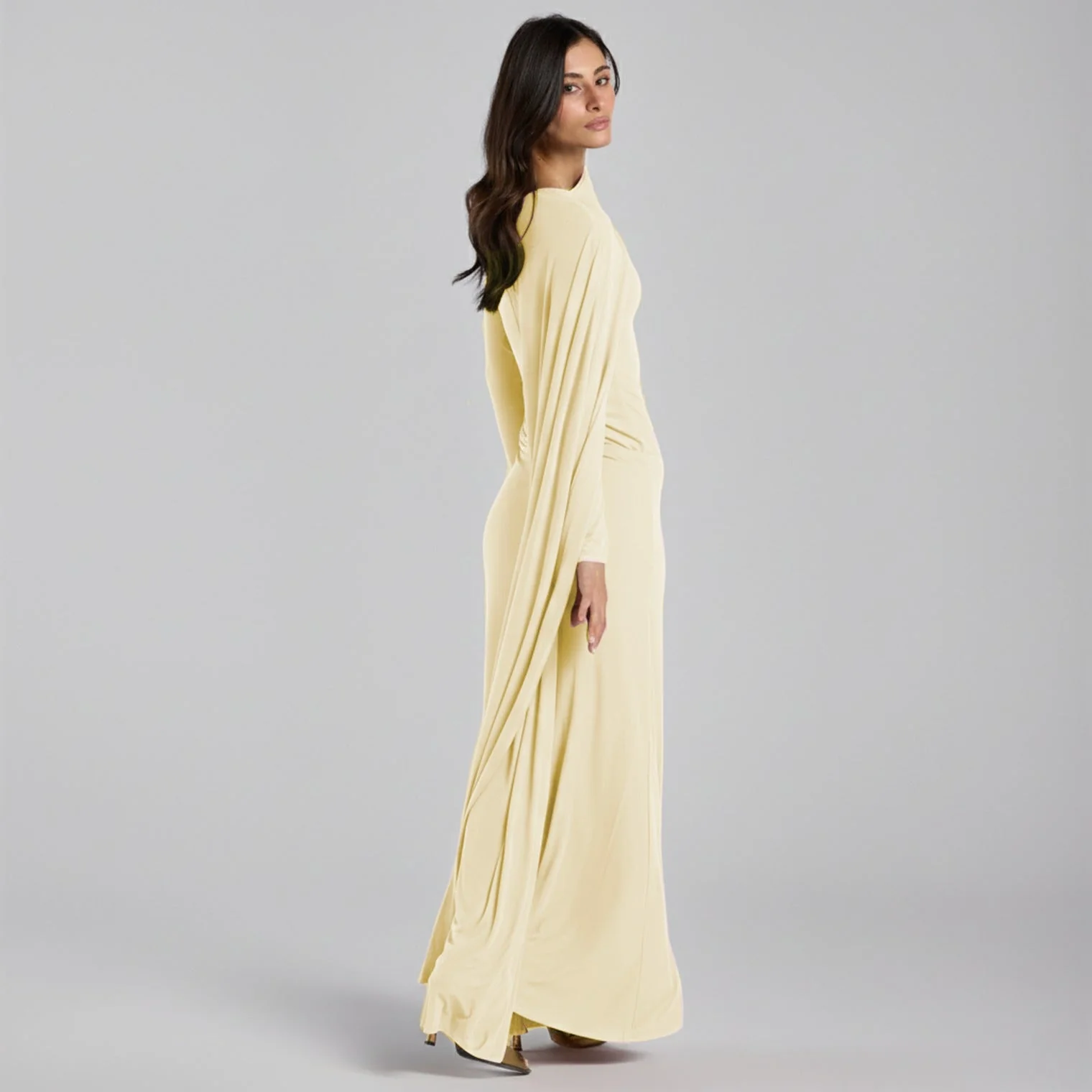 Jersey Draped Maxi Dress with Sleeve Scarf - Image 3