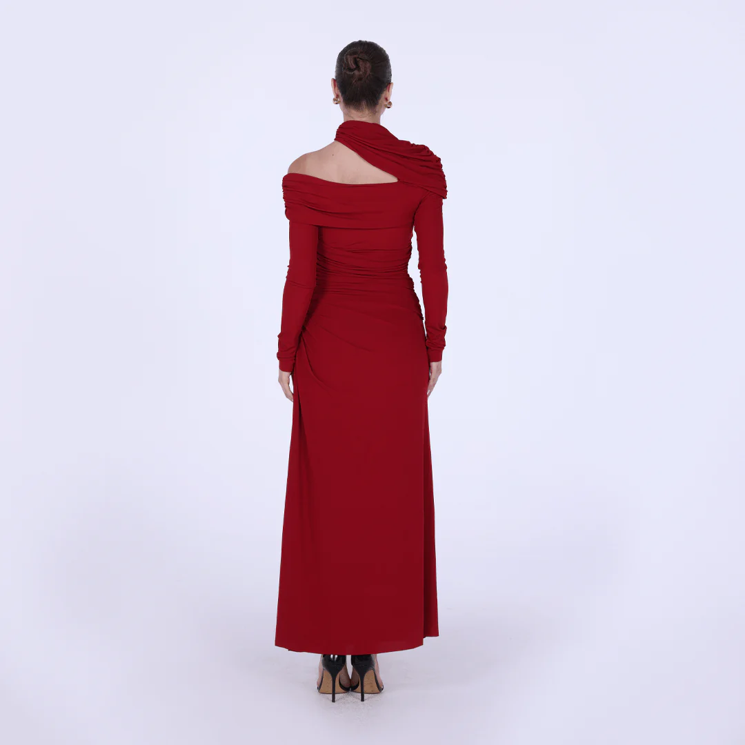 Jersey Gathered Maxi Dress with Shoulder Cut-Out - Image 8