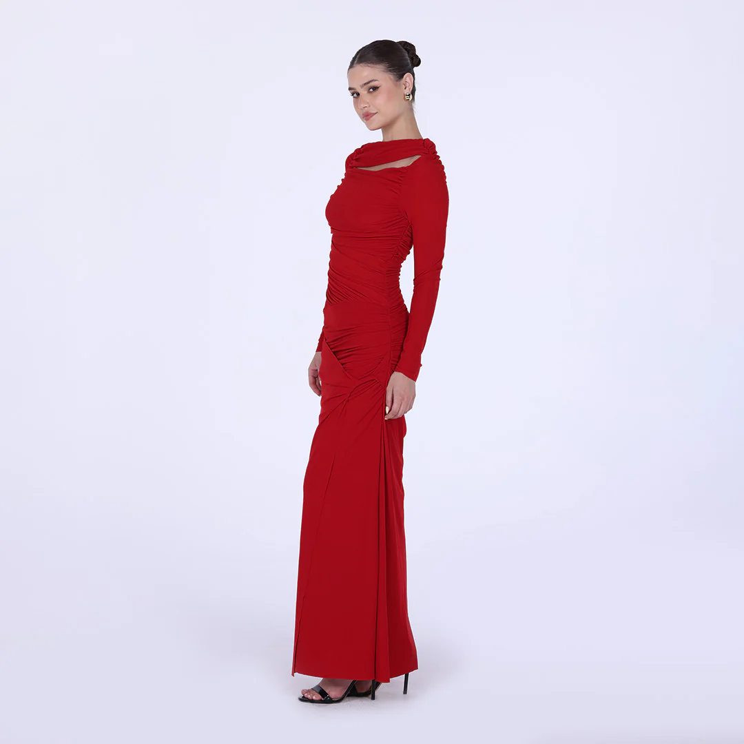 Jersey Gathered Maxi Dress with Side Twist - Image 10