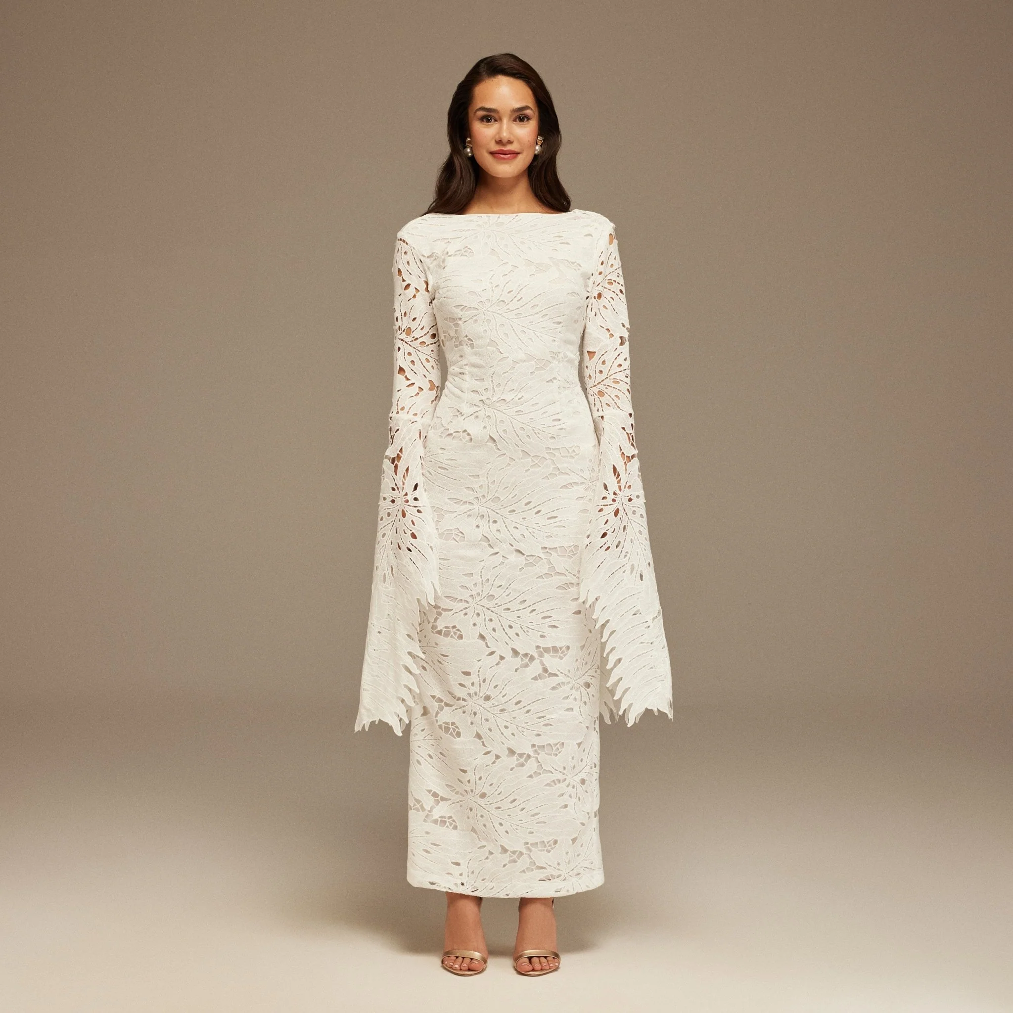 White Lace Long Sleeve Maxi Dress