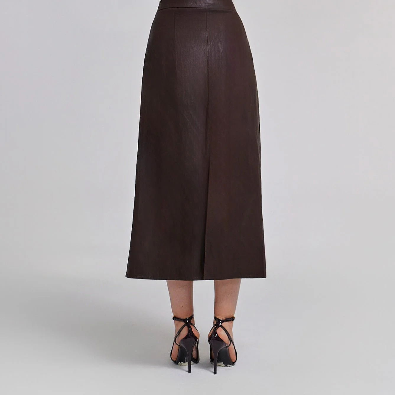 Leather Midi Skirt With Side Pleated Details - Image 3