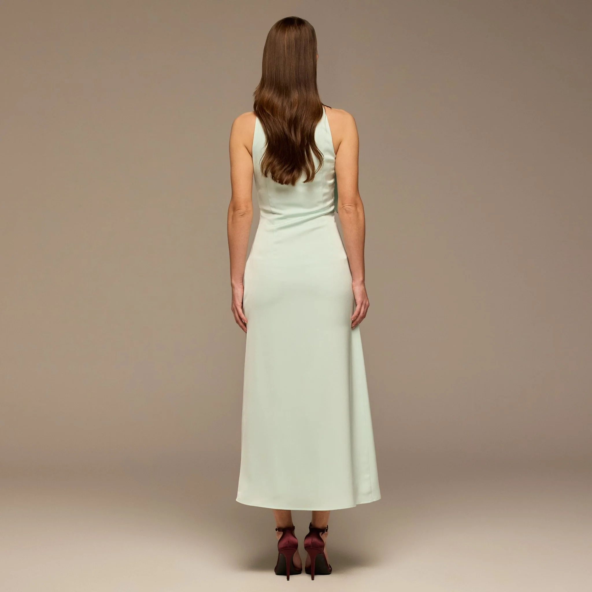 Light Blue Crepe Satin Draped Maxi Dress - Image 4