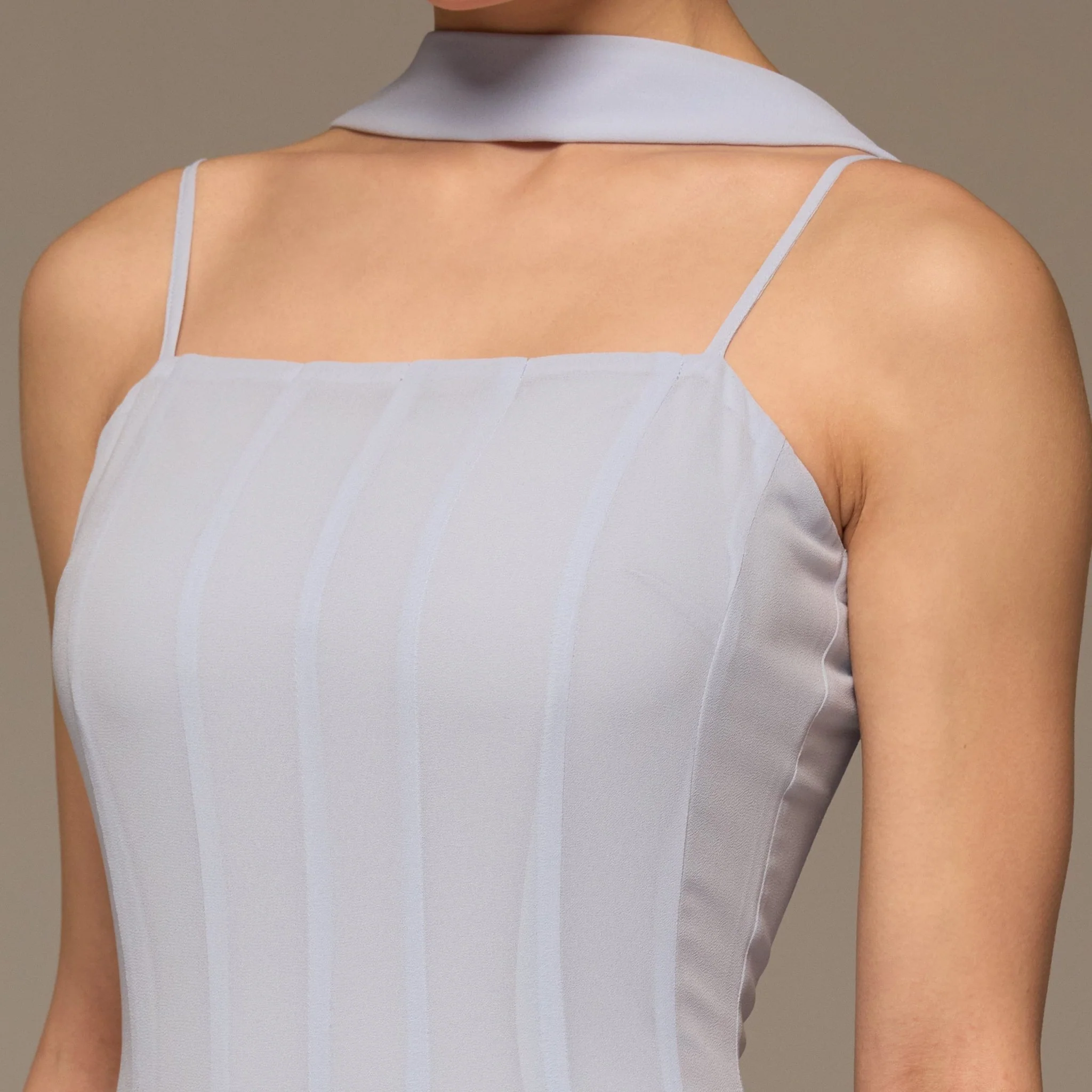 Light Blue Square Neck Maxi Dress with Scarf Detail - Image 3