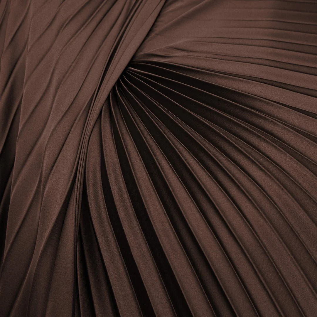 Brown Satin Pleated Cape Midi Dress - Image 3