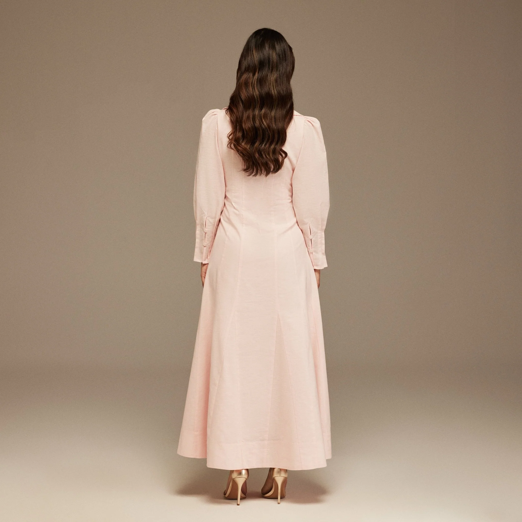 Light Pink Linen Long Sleeve Shirt Dress - Image 4