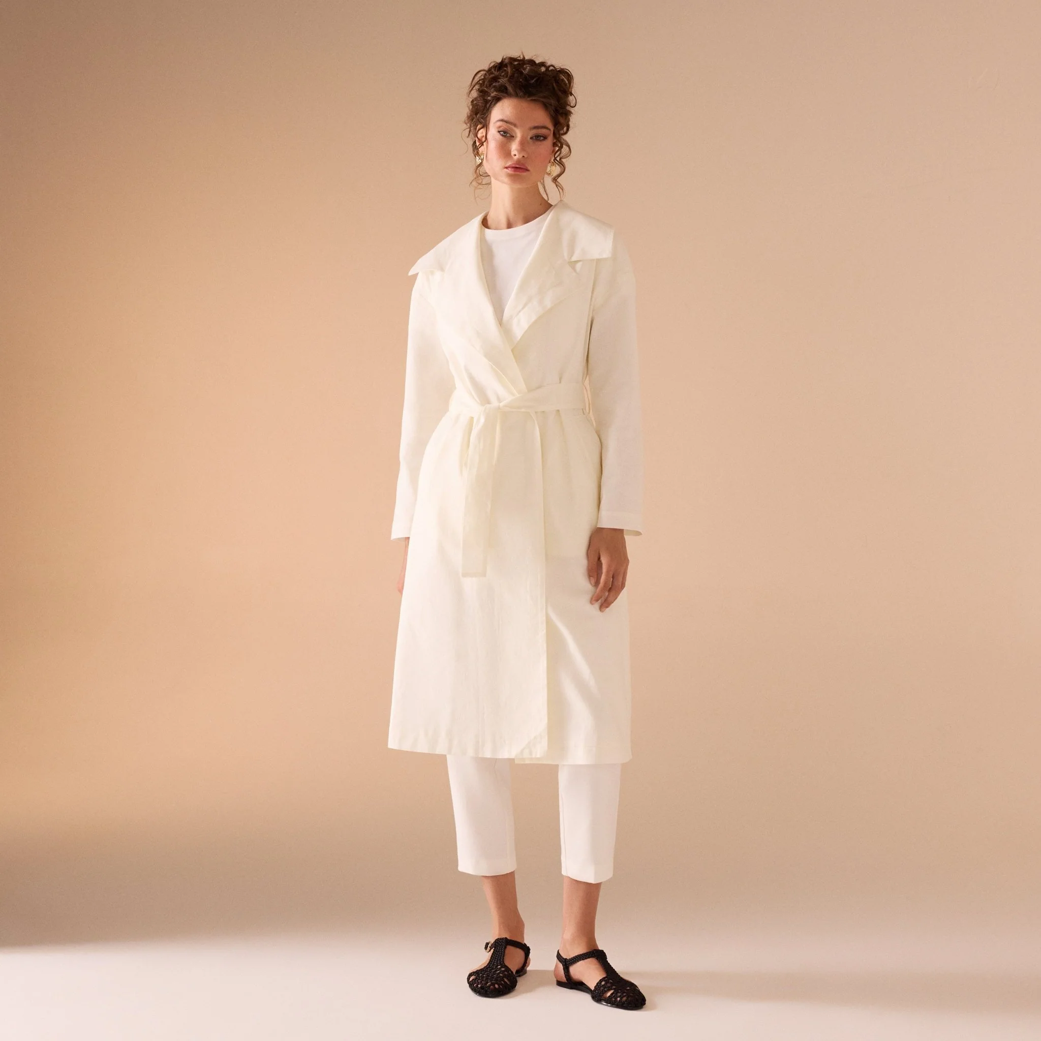 Off White Light Linen Trench Coat - Image 2
