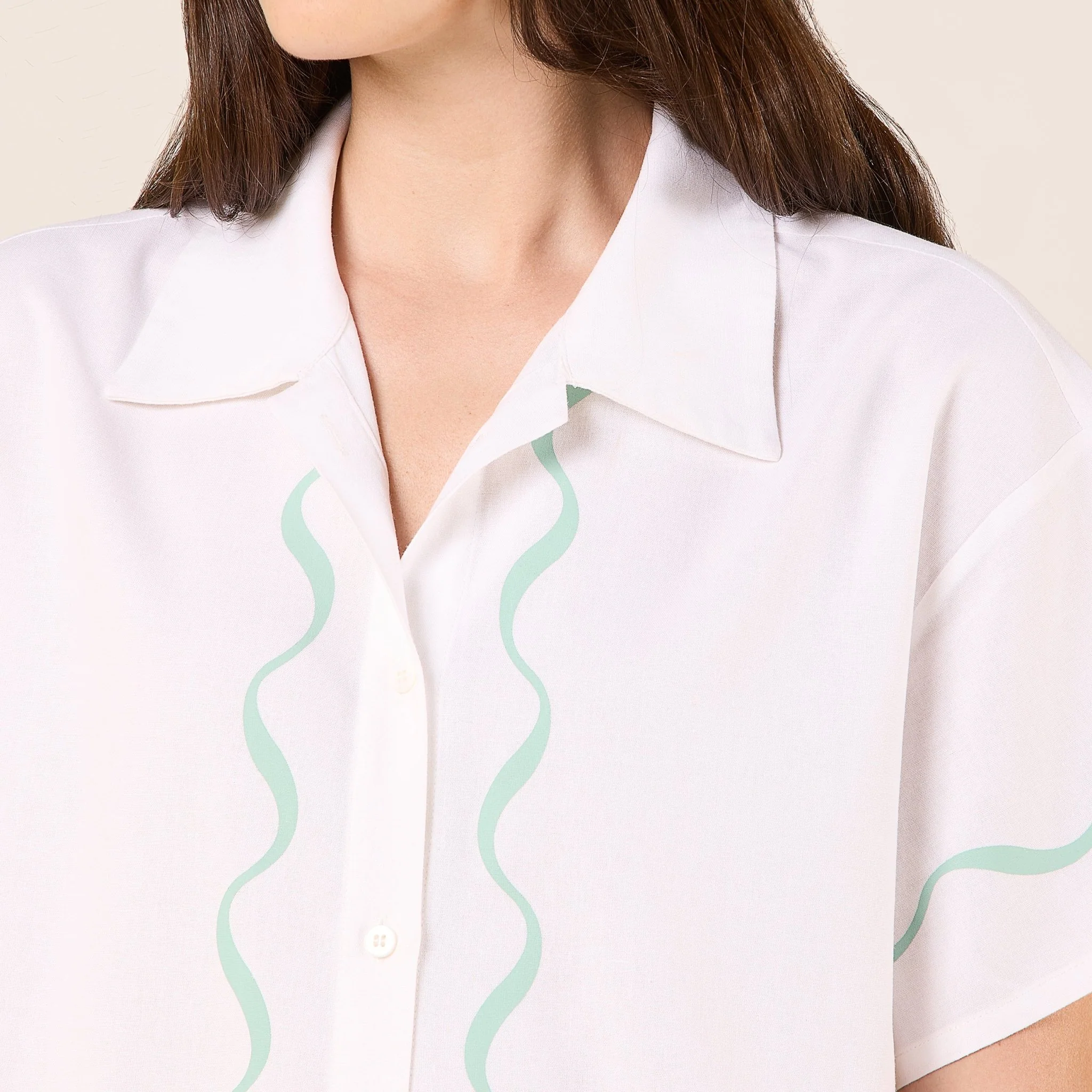 White Linen Blend Wavy Line Shirt - Image 2