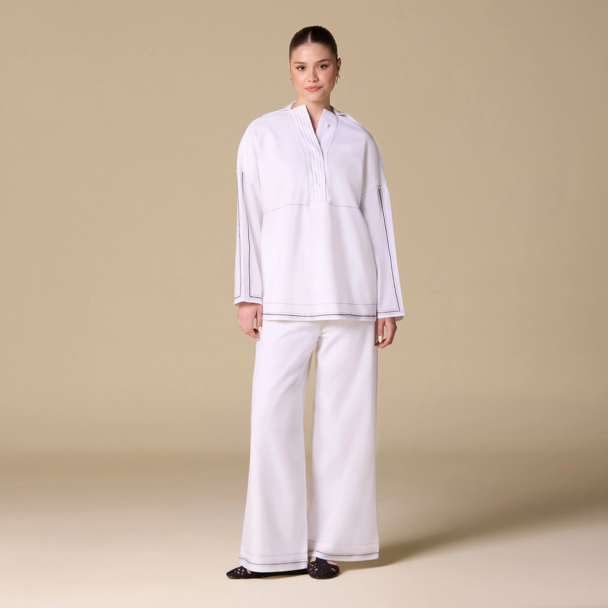 White Linen Shirt with Stitch Detailing - Image 2