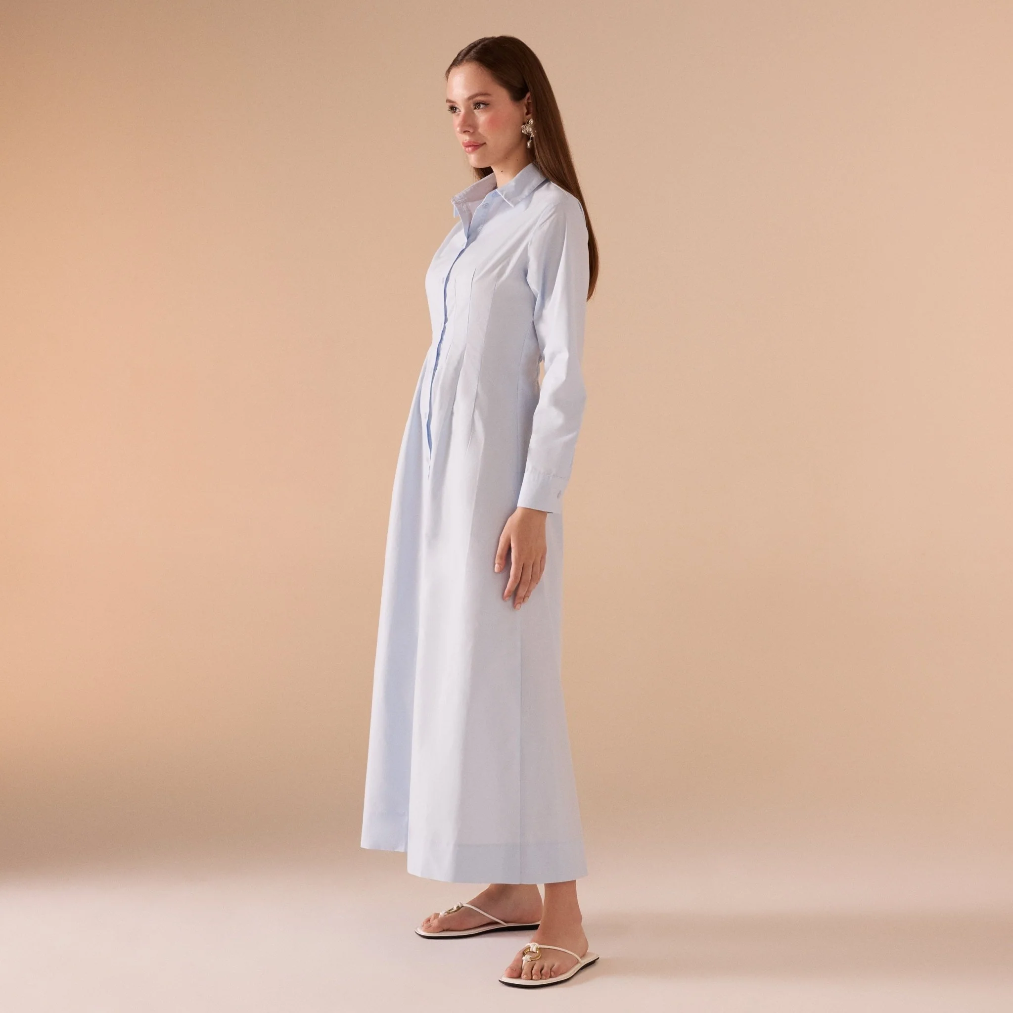 Long Sleeve A-line Maxi Poplin Dress - Image 14
