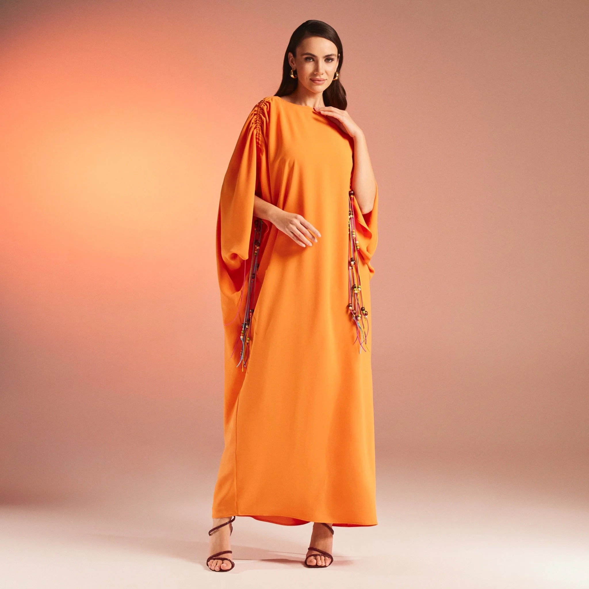 Orange Long Sleeve Crepe Kaftan