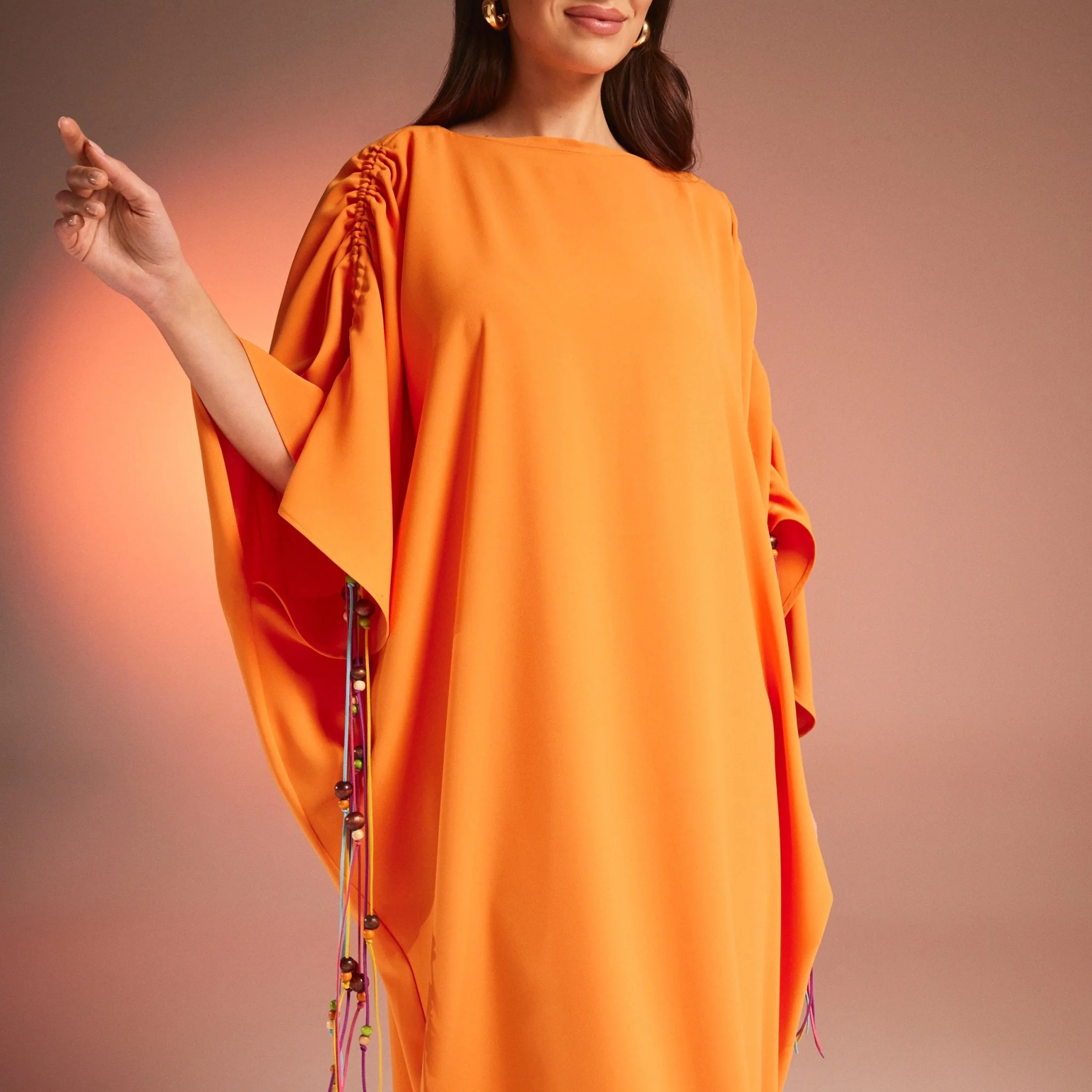 Orange Long Sleeve Crepe Kaftan - Image 2