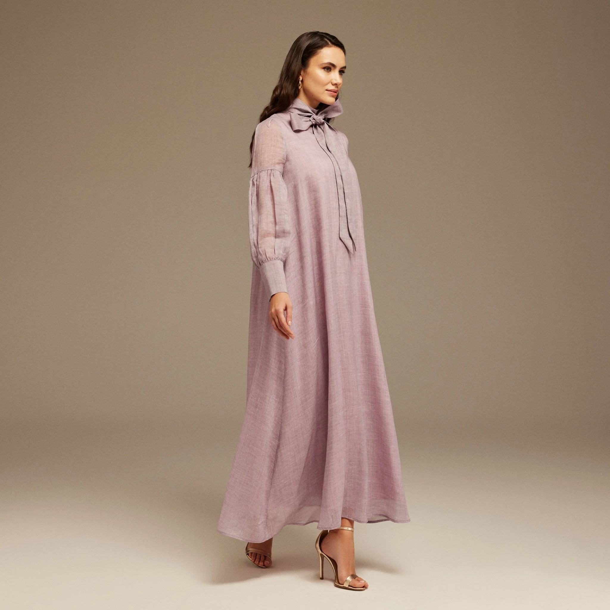 Purple Long Sleeve With Neck Bow Dress - Image 2