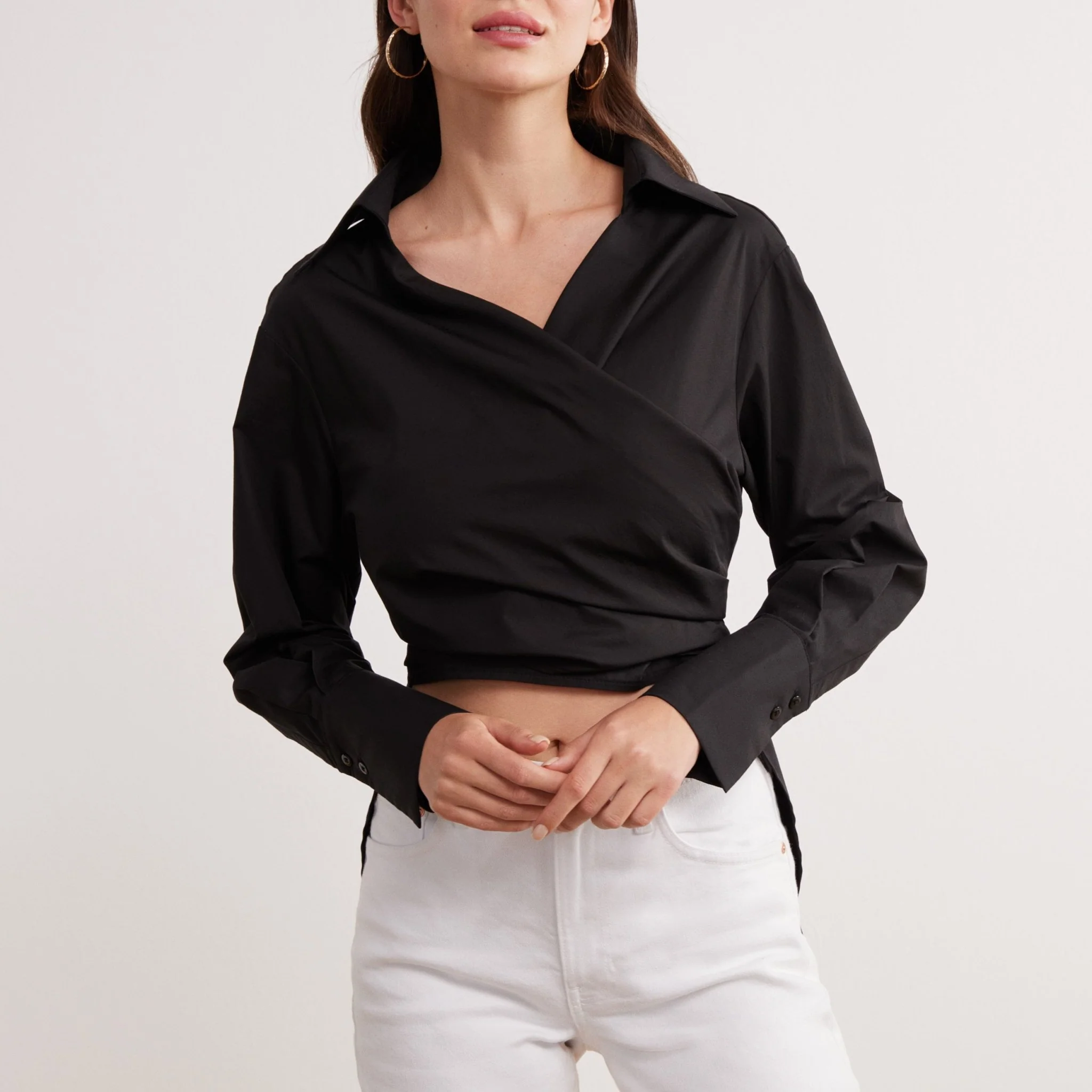 Poplin Long Sleeve Wrap Shirt - Image 2