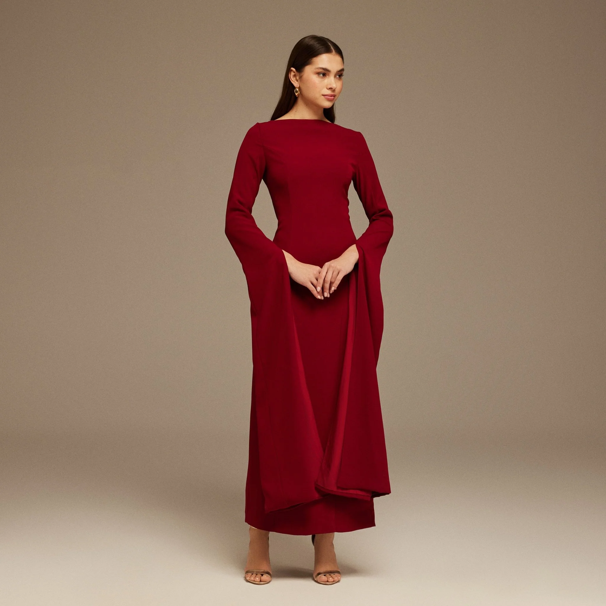Burgundy Maxi Flared Sleeve Maxi Dress - Image 2