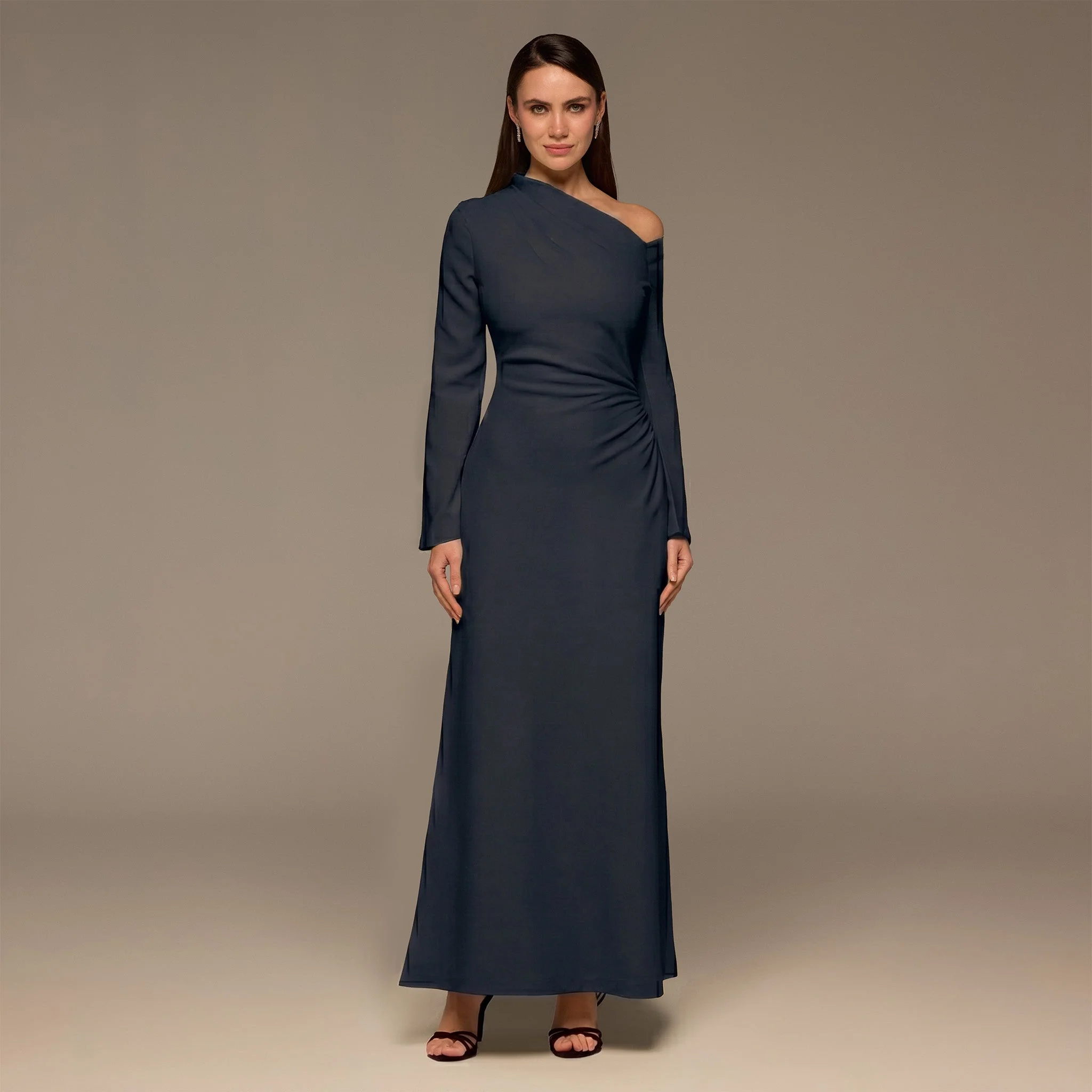 Navy Bare shoulder Crepe Maxi Dress