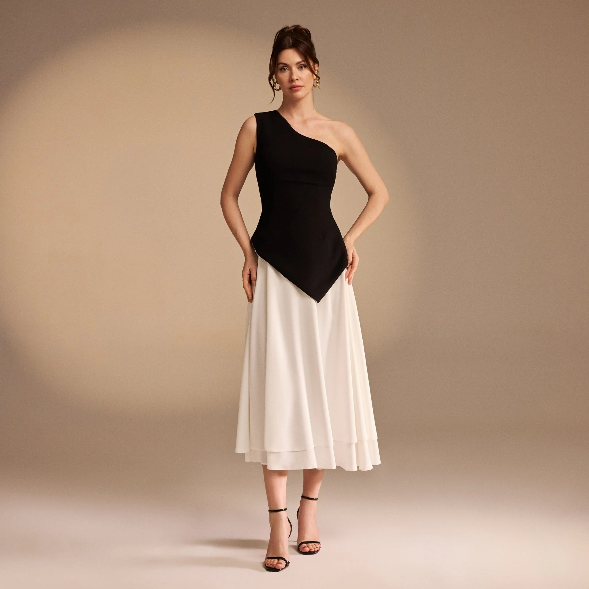 One Shoulder Crepe Midi Dress - Image 2