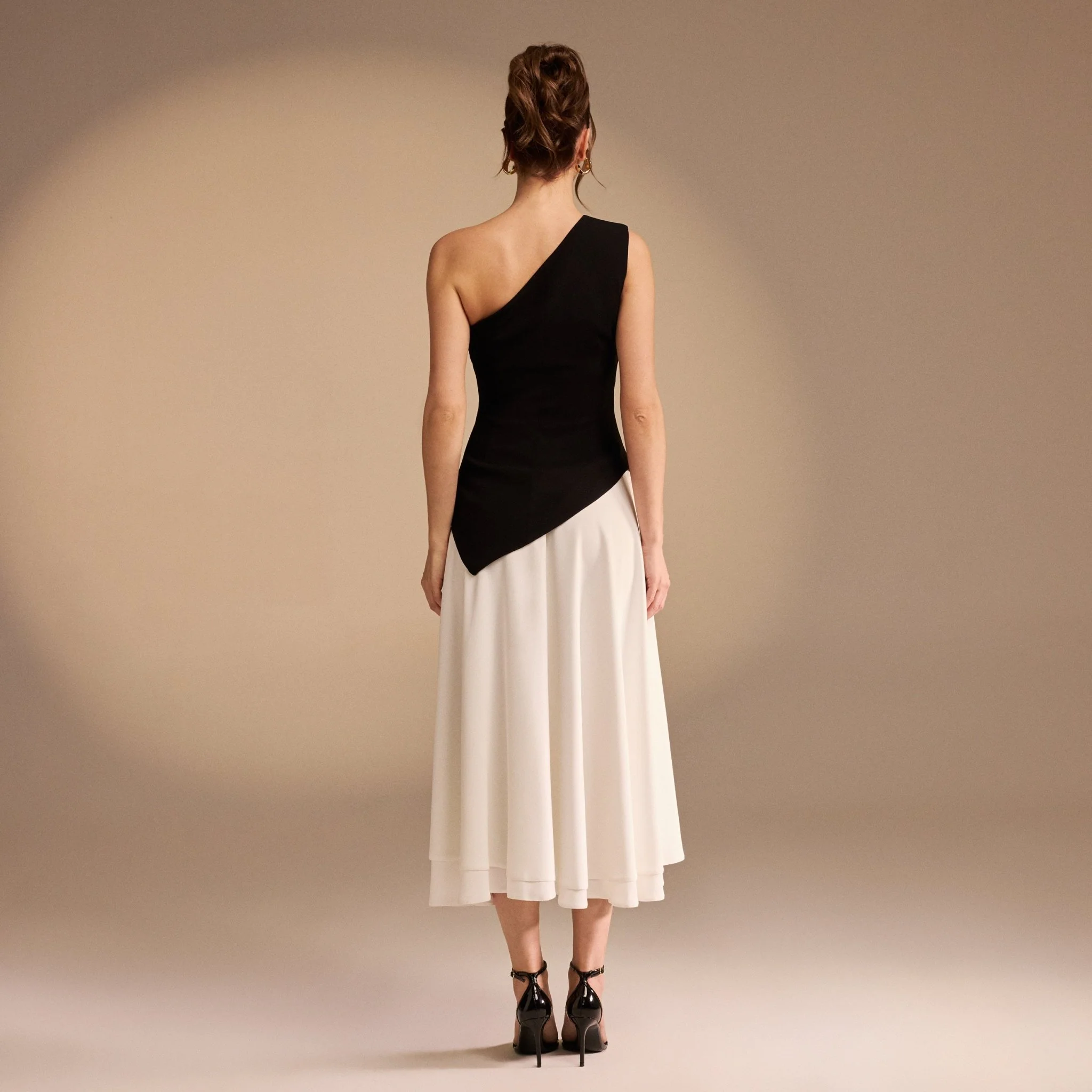 One Shoulder Crepe Midi Dress - Image 5