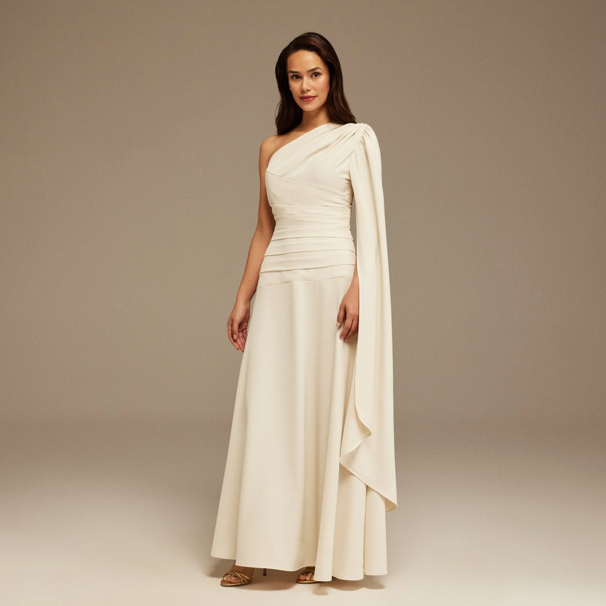 Ivory One Shoulder Sleeveless Crepe Dress - Image 2