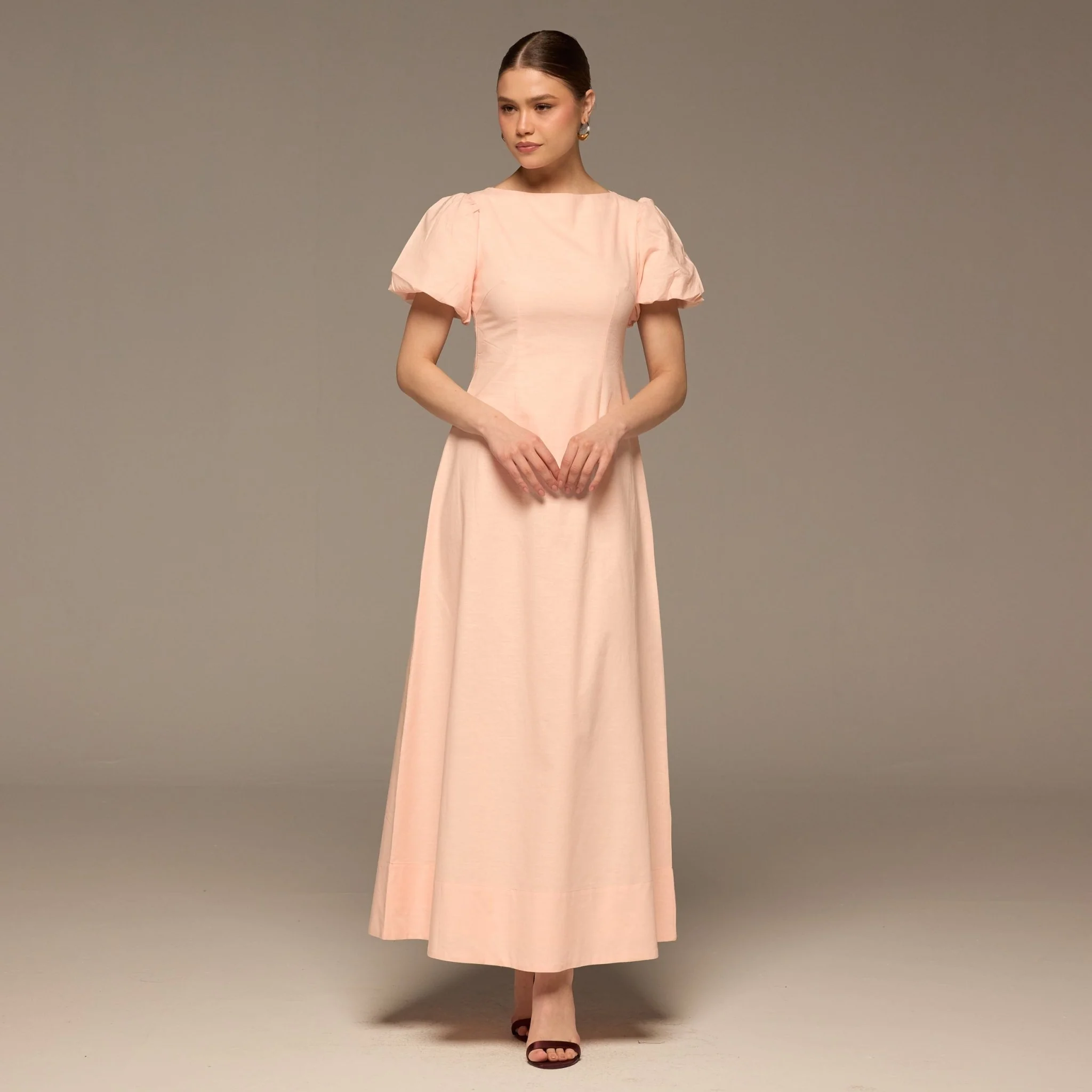 Pink Puff Sleeve Cotton Maxi Dress - Image 2
