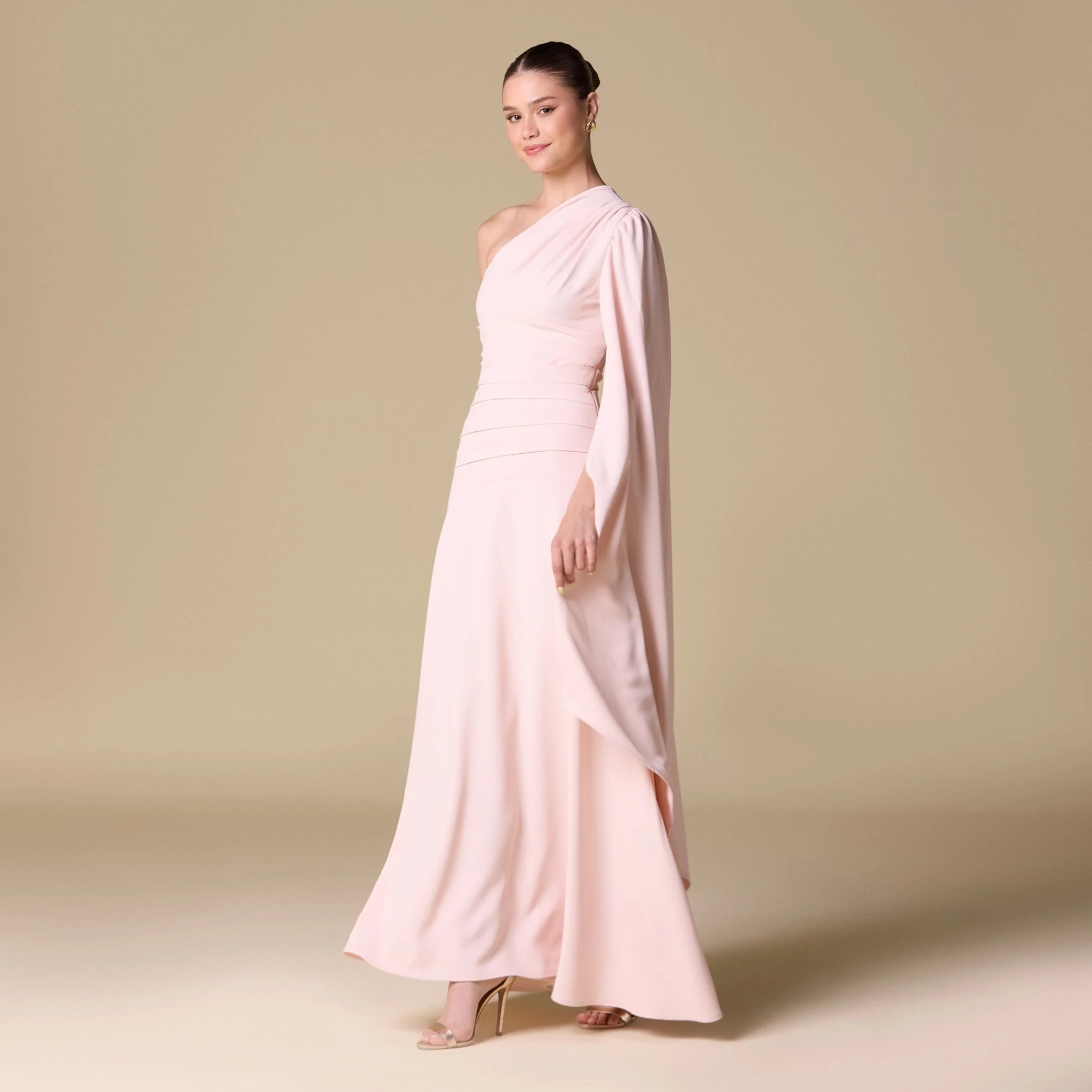 Pink One Shoulder Sleeveless Crepe Dress - Image 2