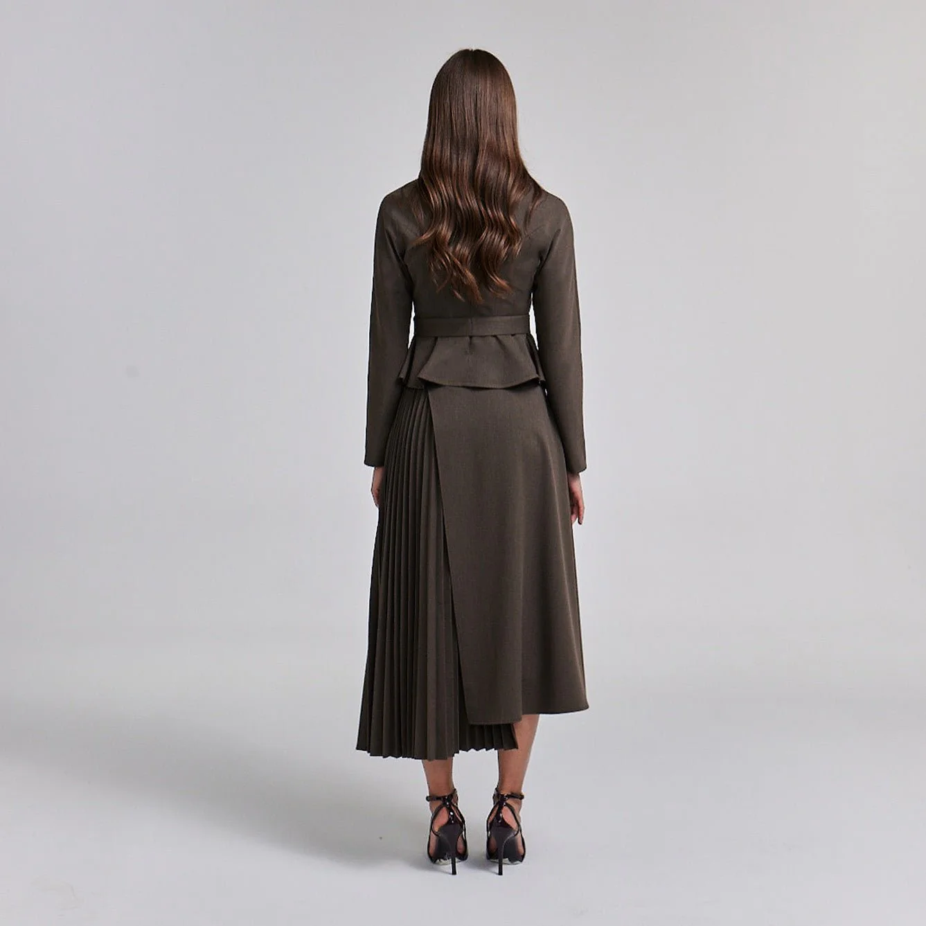 Pleated Asymmetric Wool Midi Skirt - Image 5