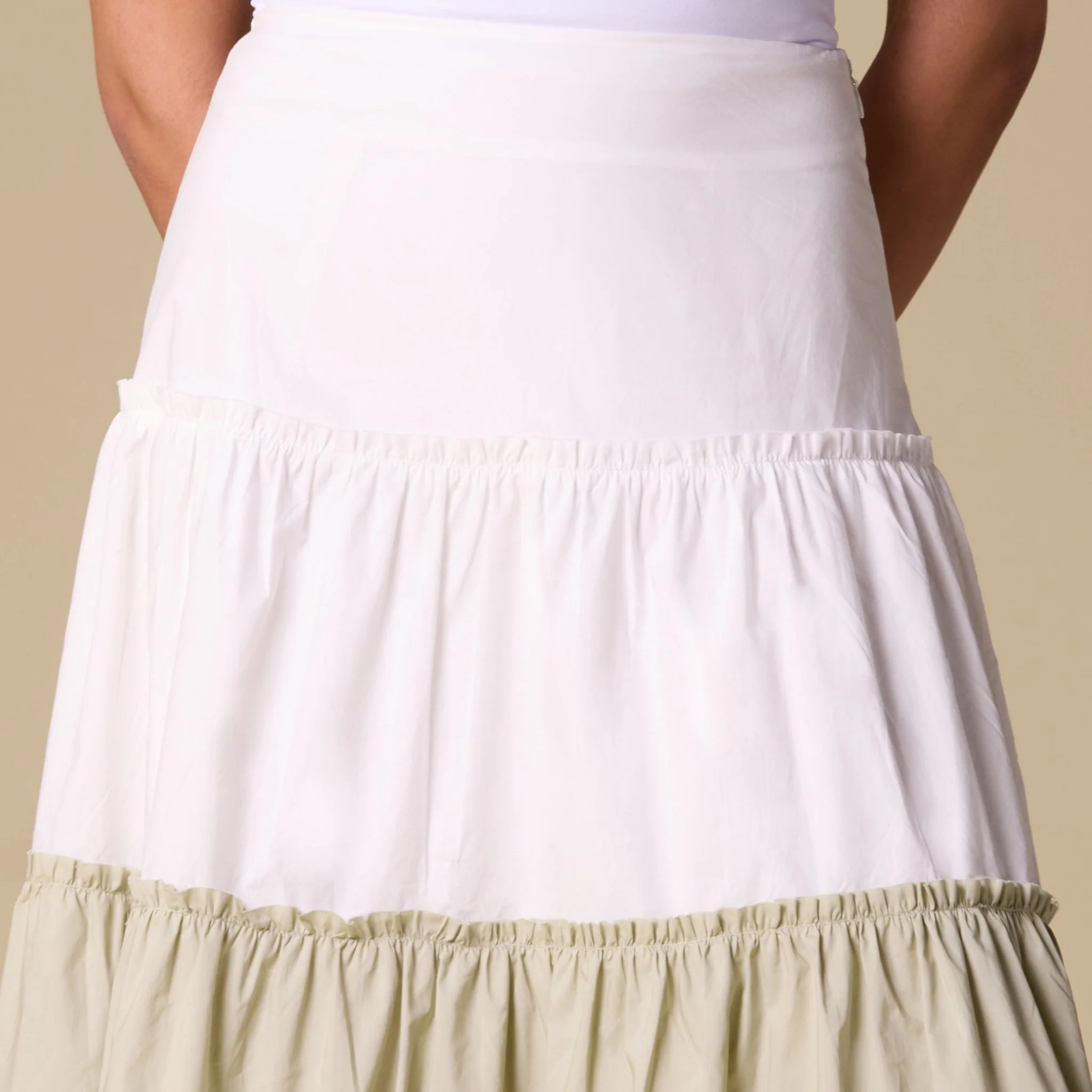 White & Green Poplin A-Line Maxi Skirt - Image 2